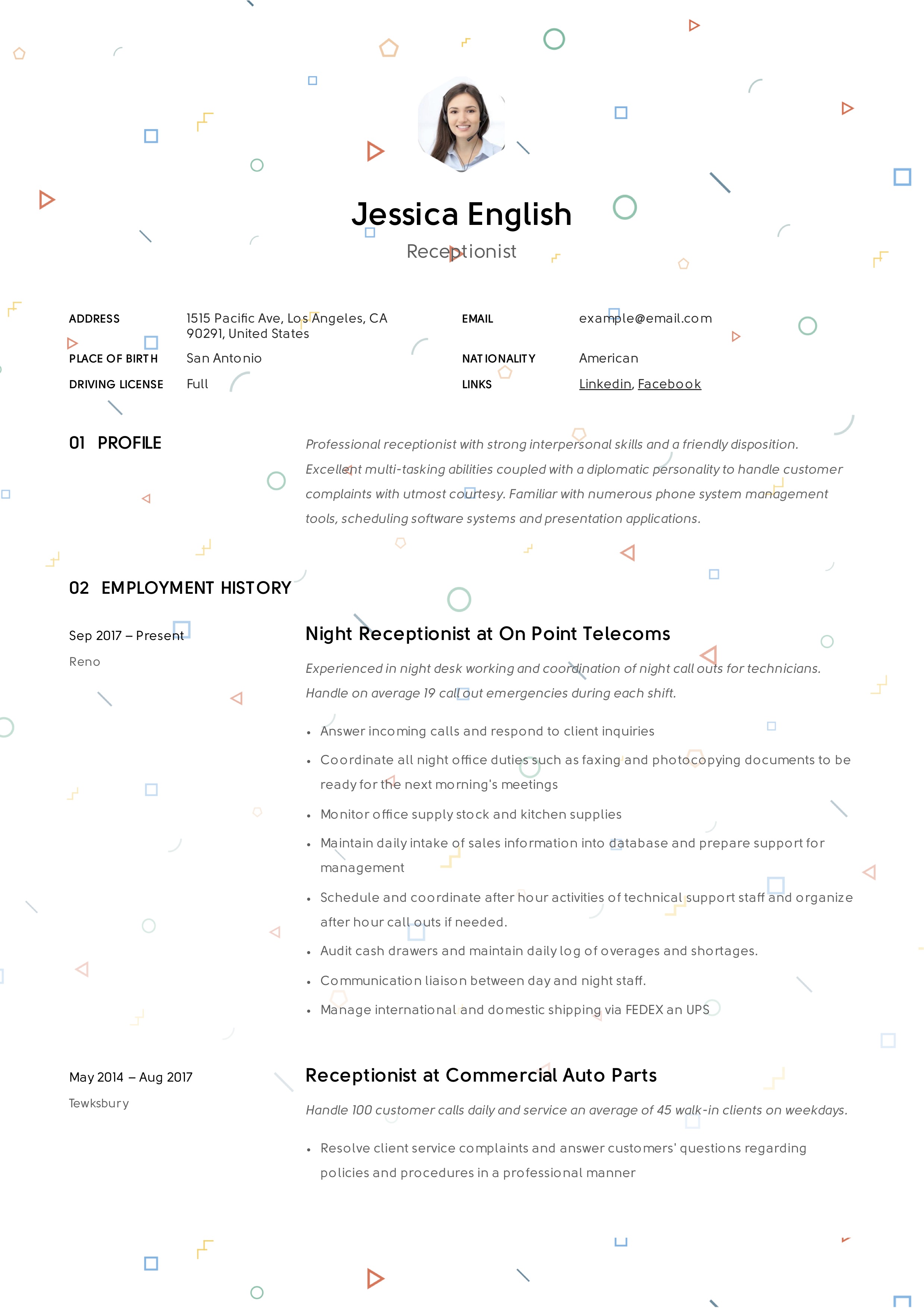 Receptionist Creative Resume Example