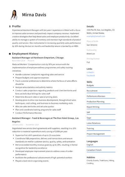 Resume Sample Manager Assistant