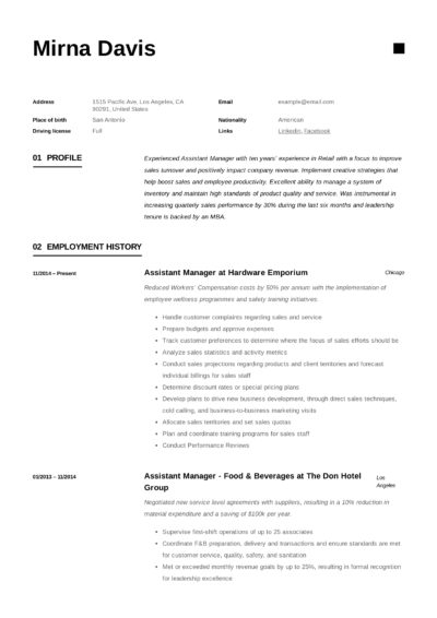 Resume Example Manager Assistant