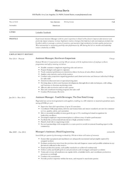 Resume Design Assistant Manager