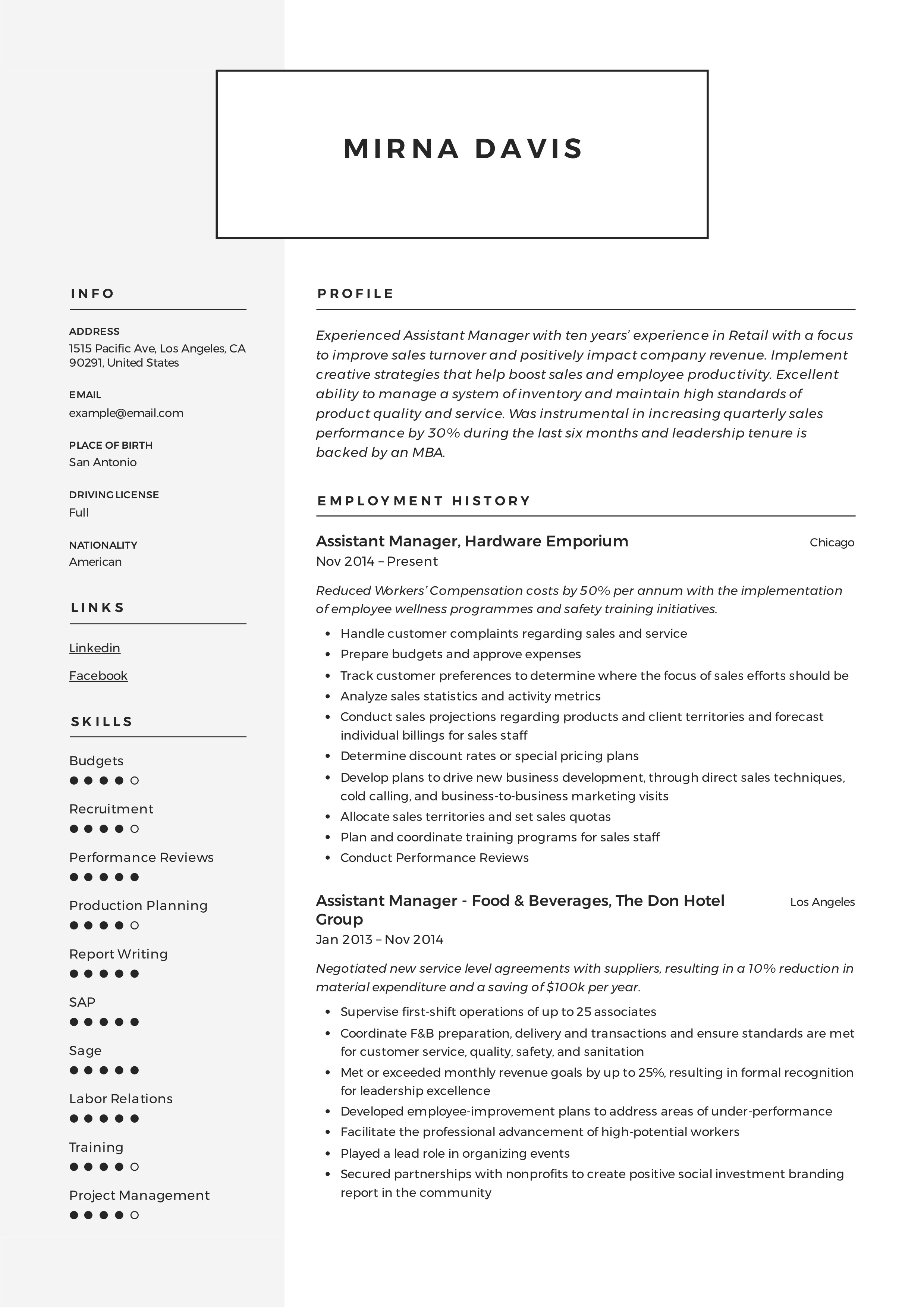assistant manager resume  u0026 writing guide