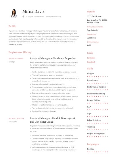 Manager Assistant Example Resume