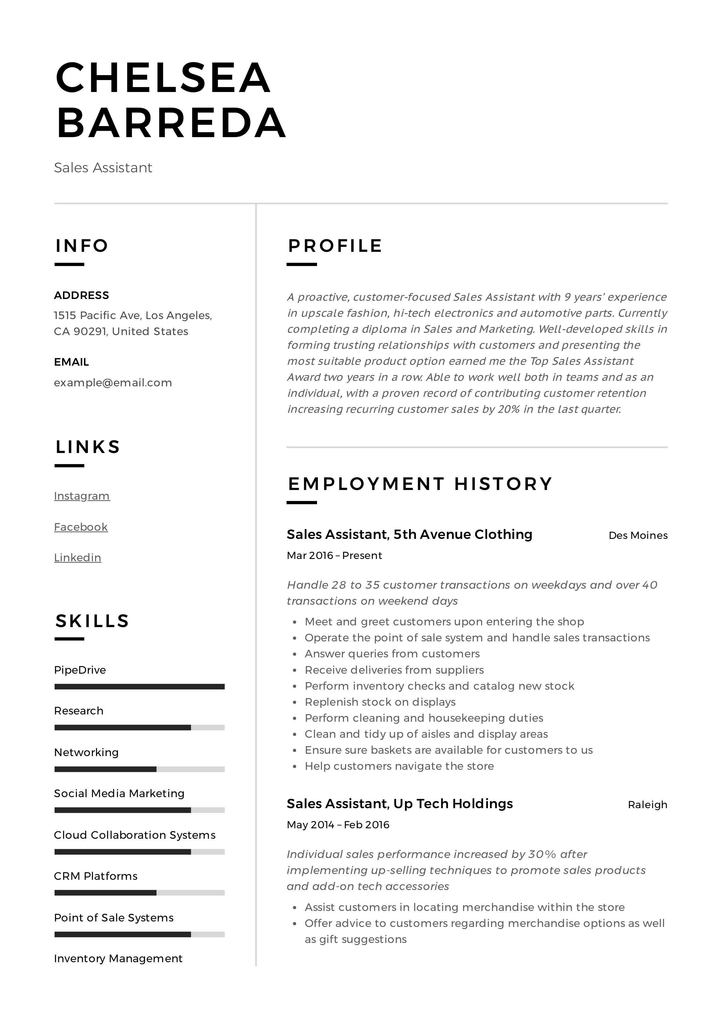 sales assistant resume  u0026 writing guide