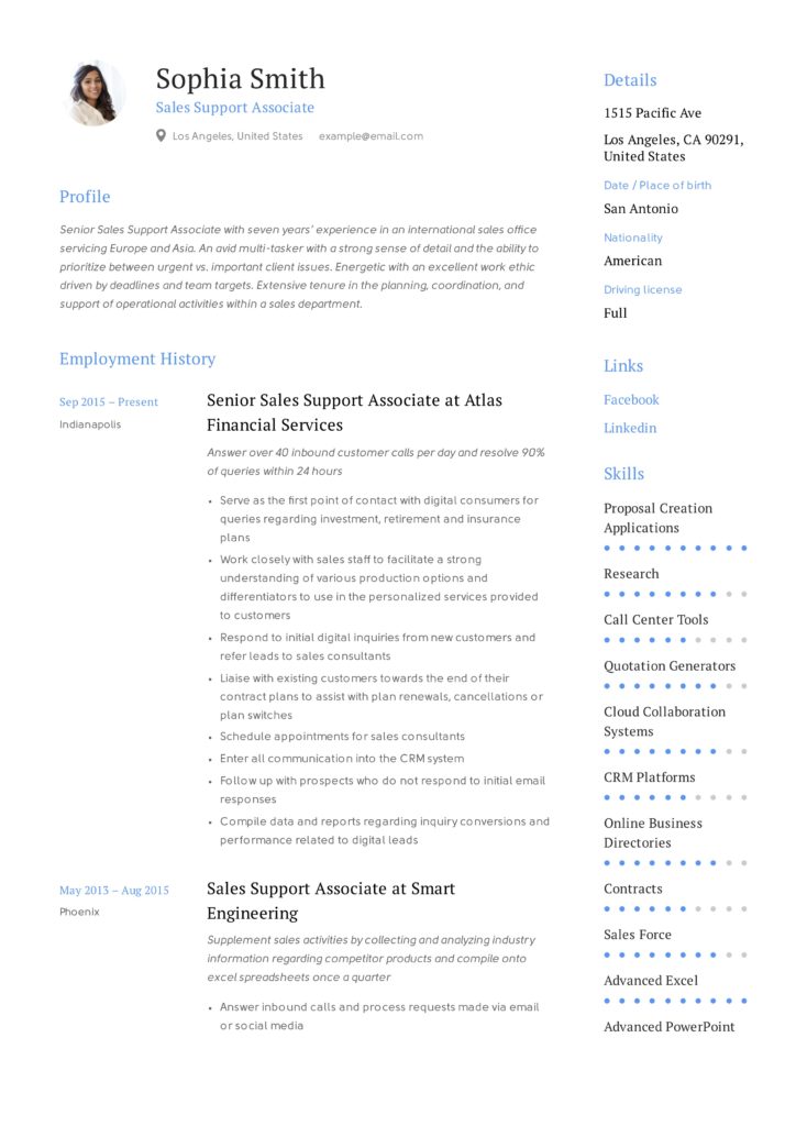 sales support associate resume  u0026 writing guide
