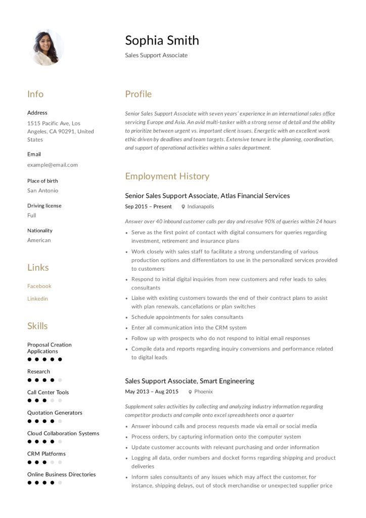 Sales Support Associate Creative Touch Resume