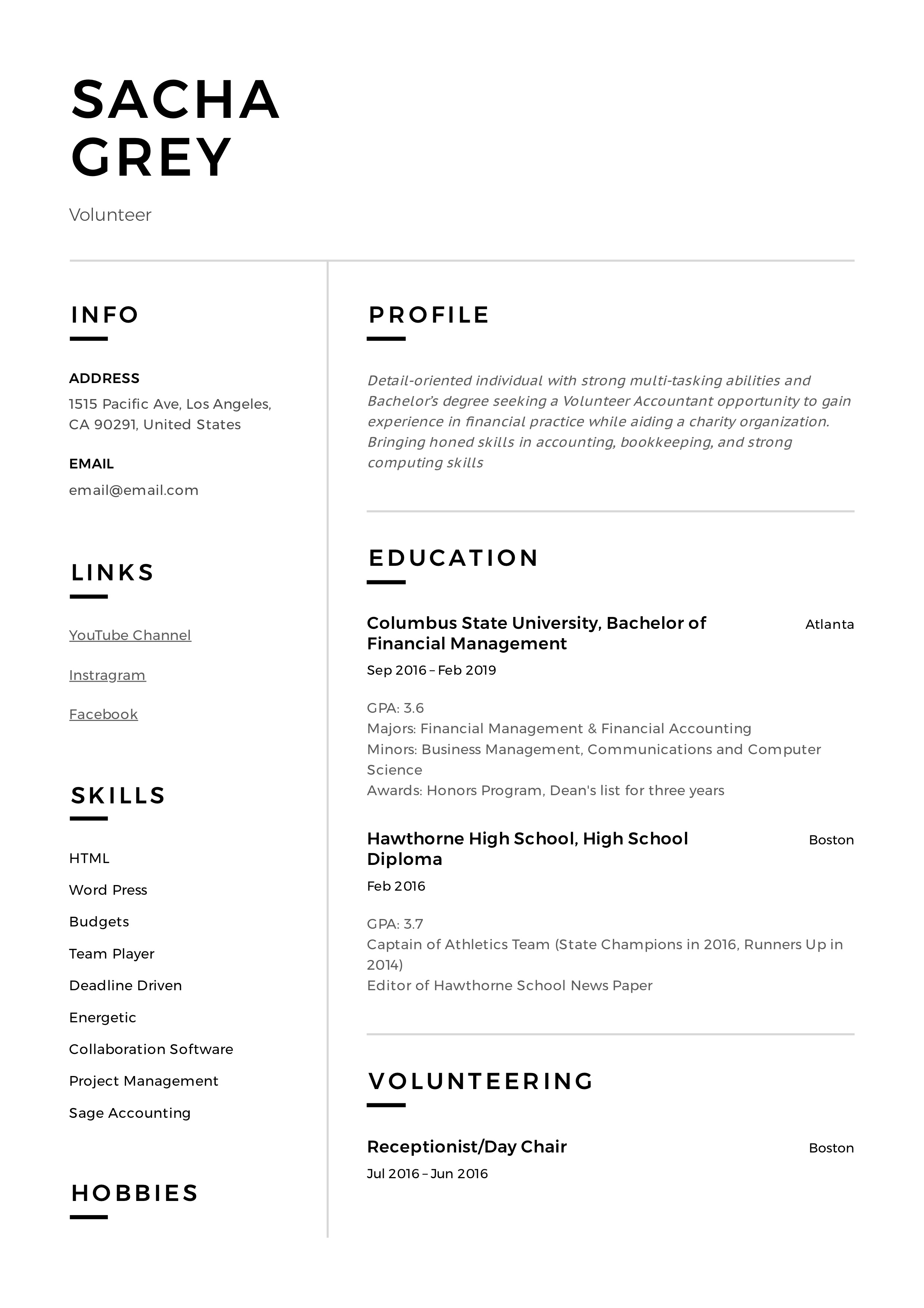 Modern Resume Design Volunteer