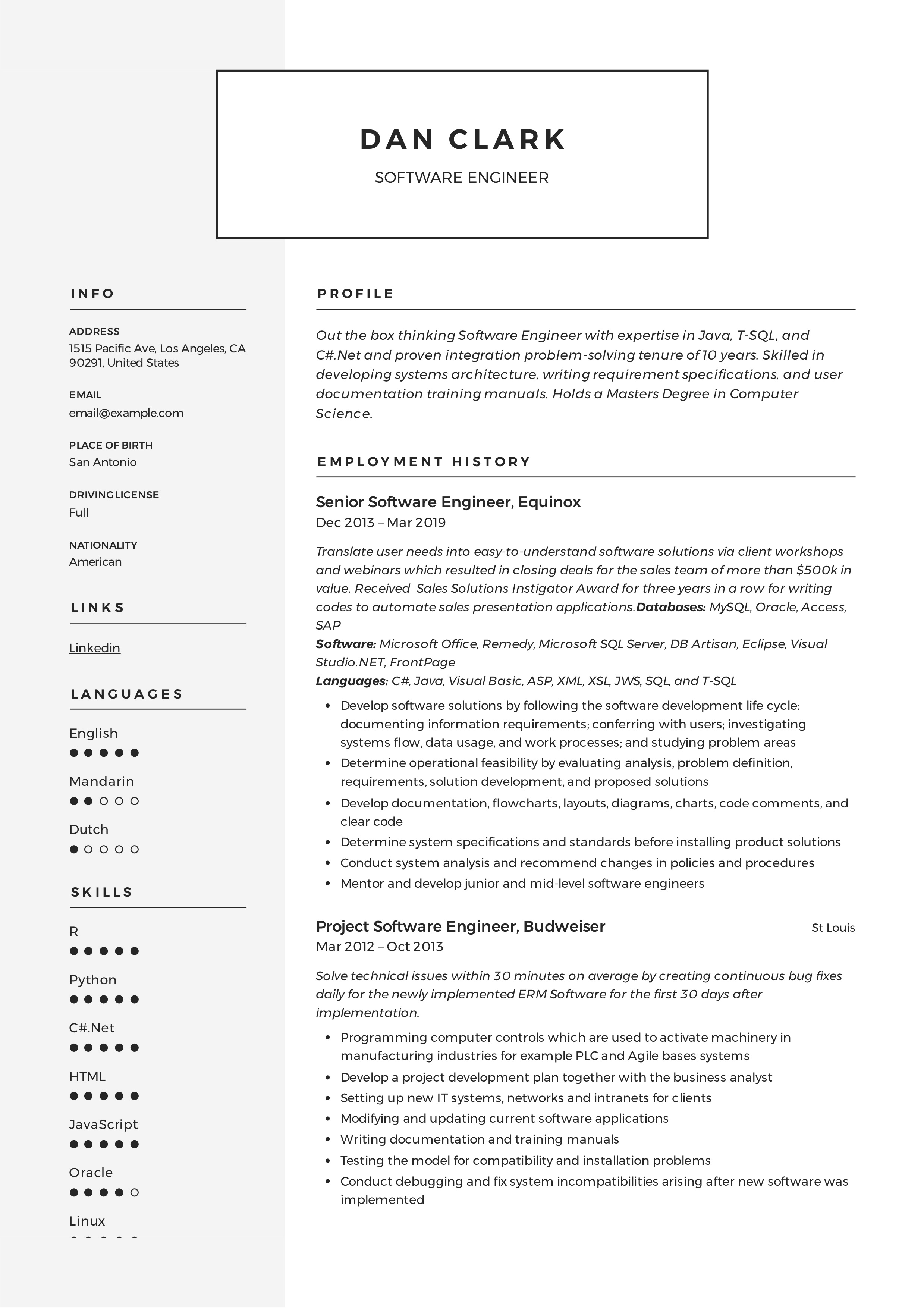 Modern and Classic Software Engineer Design Resume