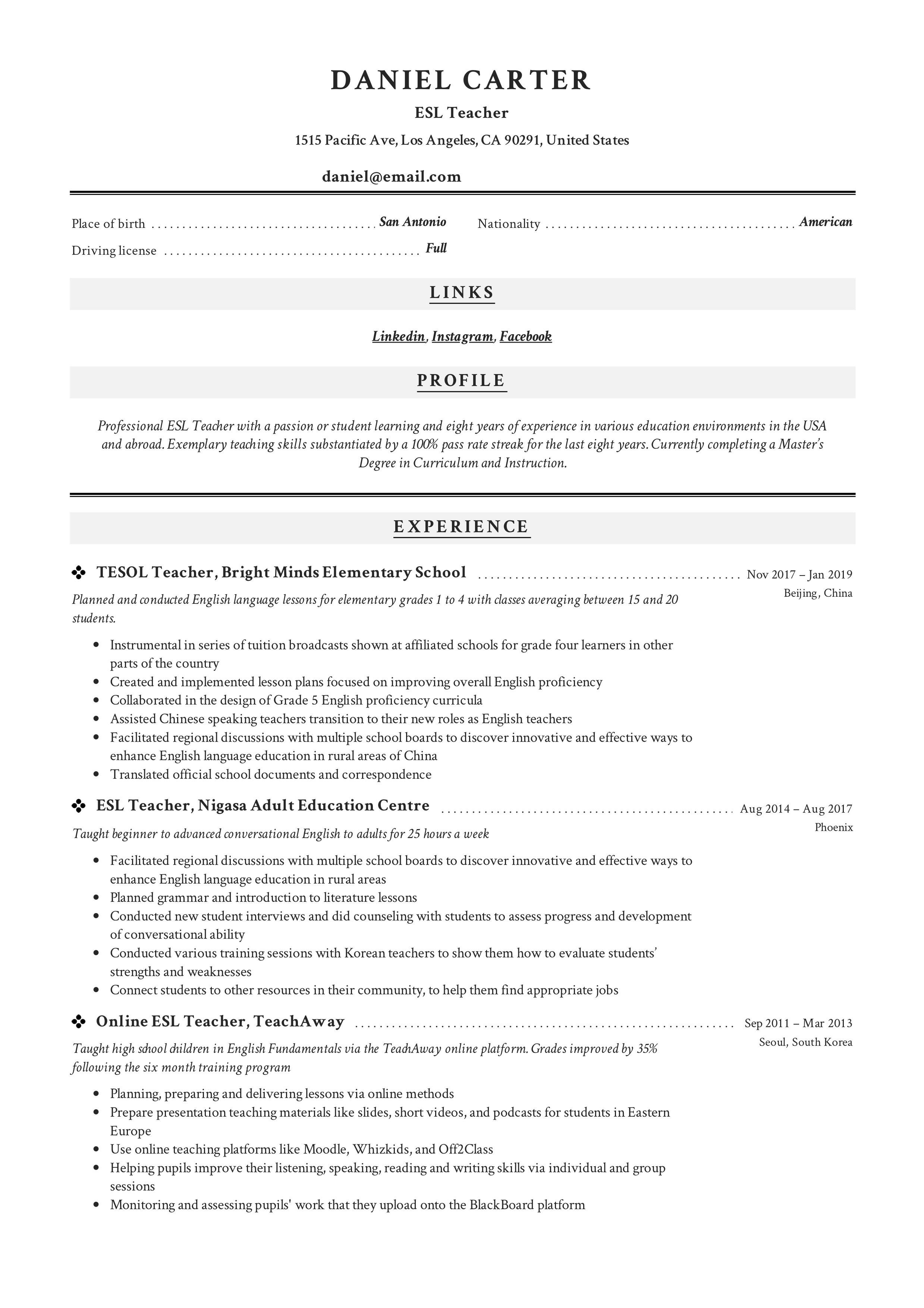 Buy resume for writing esl