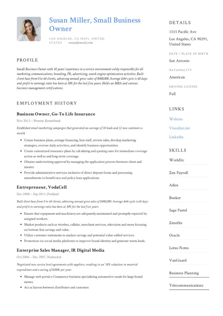 Small Business Owner Resume 