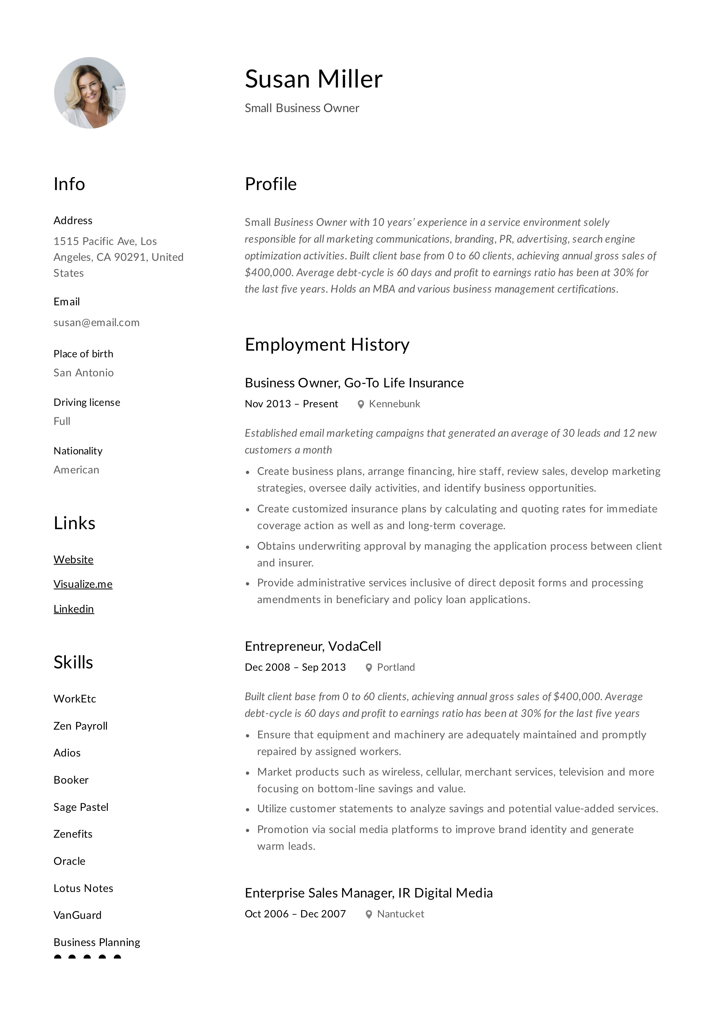 Small Business Owner Sample Resume
