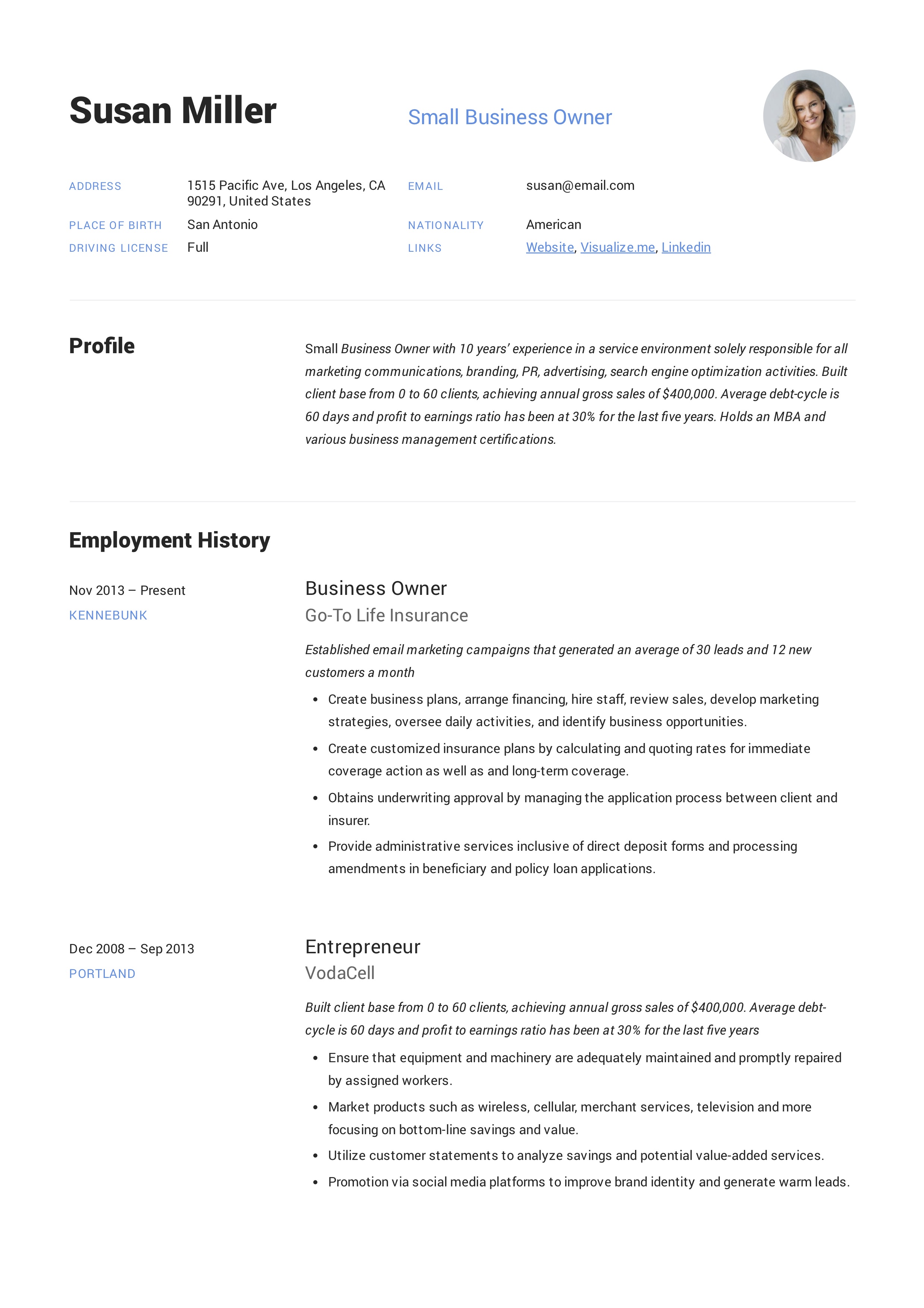 Small Business Owner Resume Guide  +12 Examples  PDF  2019