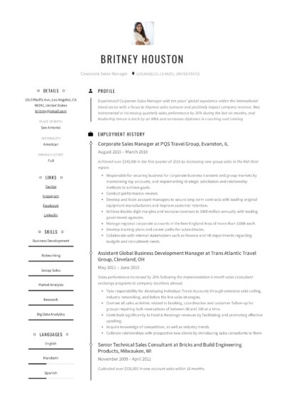 Creative Corporate Sales Manager Resume