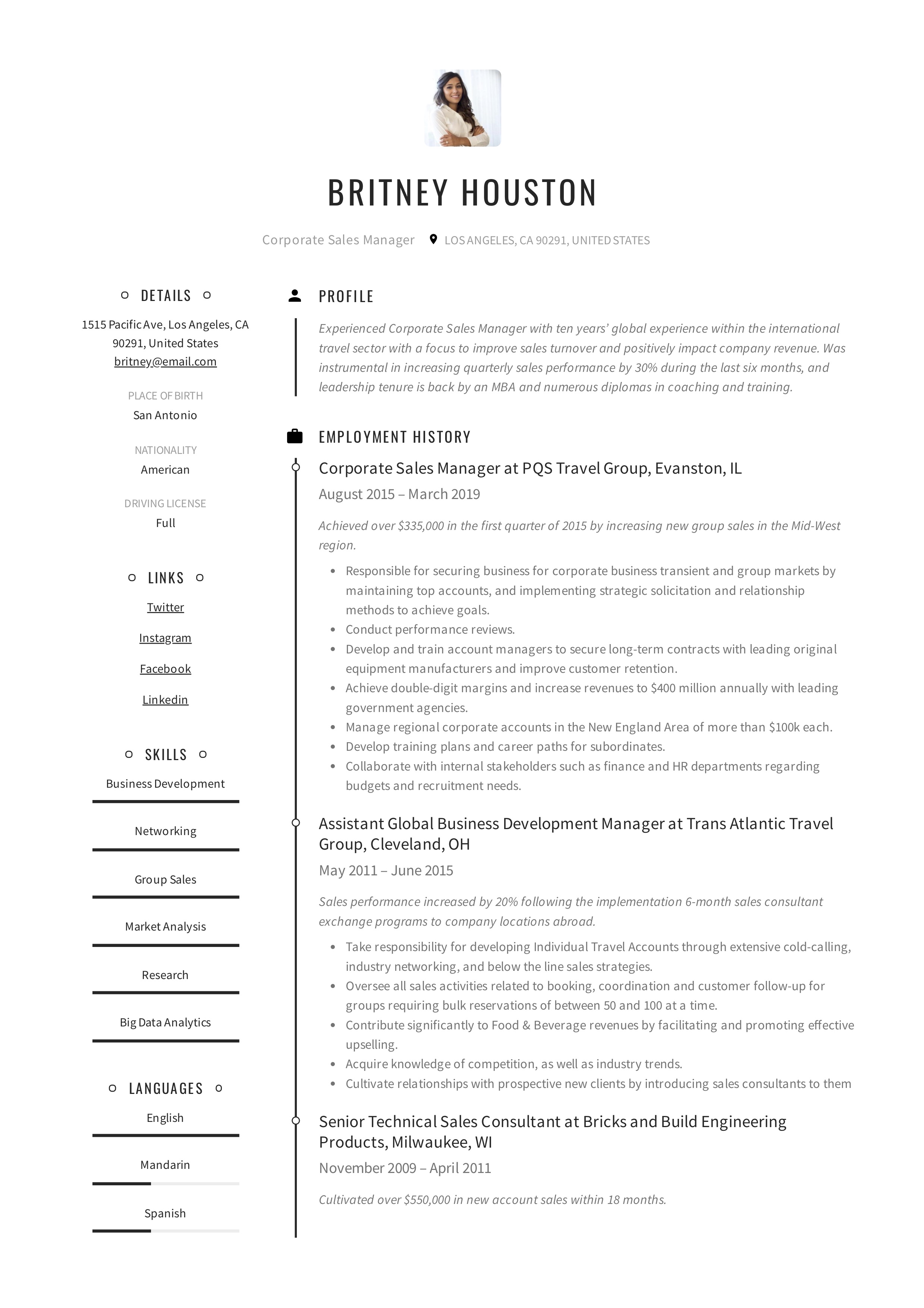 Creative Resume Corporate Sales Manager