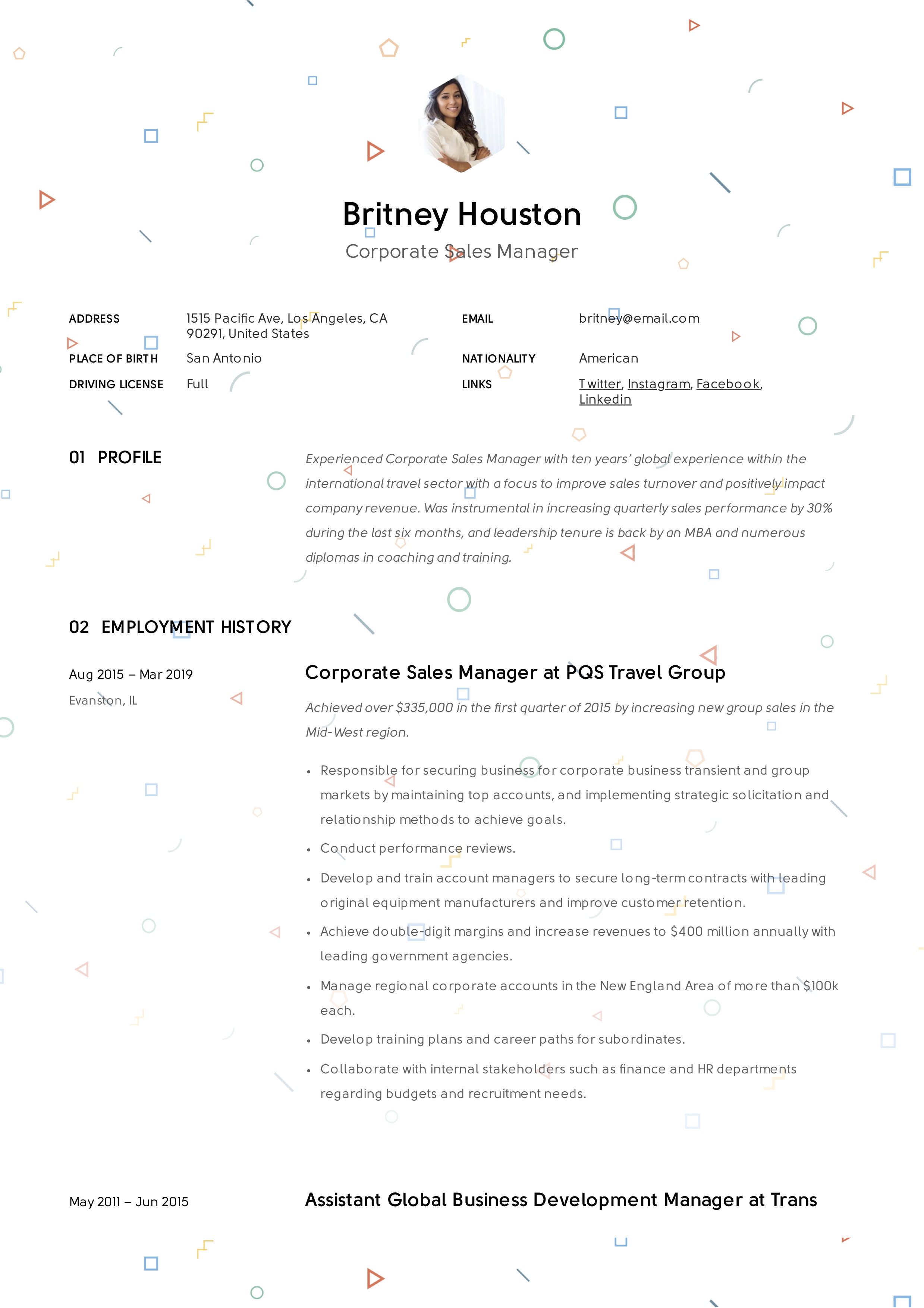 Creative Corporate Sales Manager Resume
