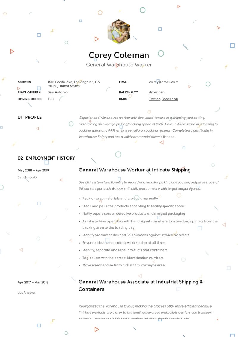 Corey Coleman Resume General Warehouse Worker 7