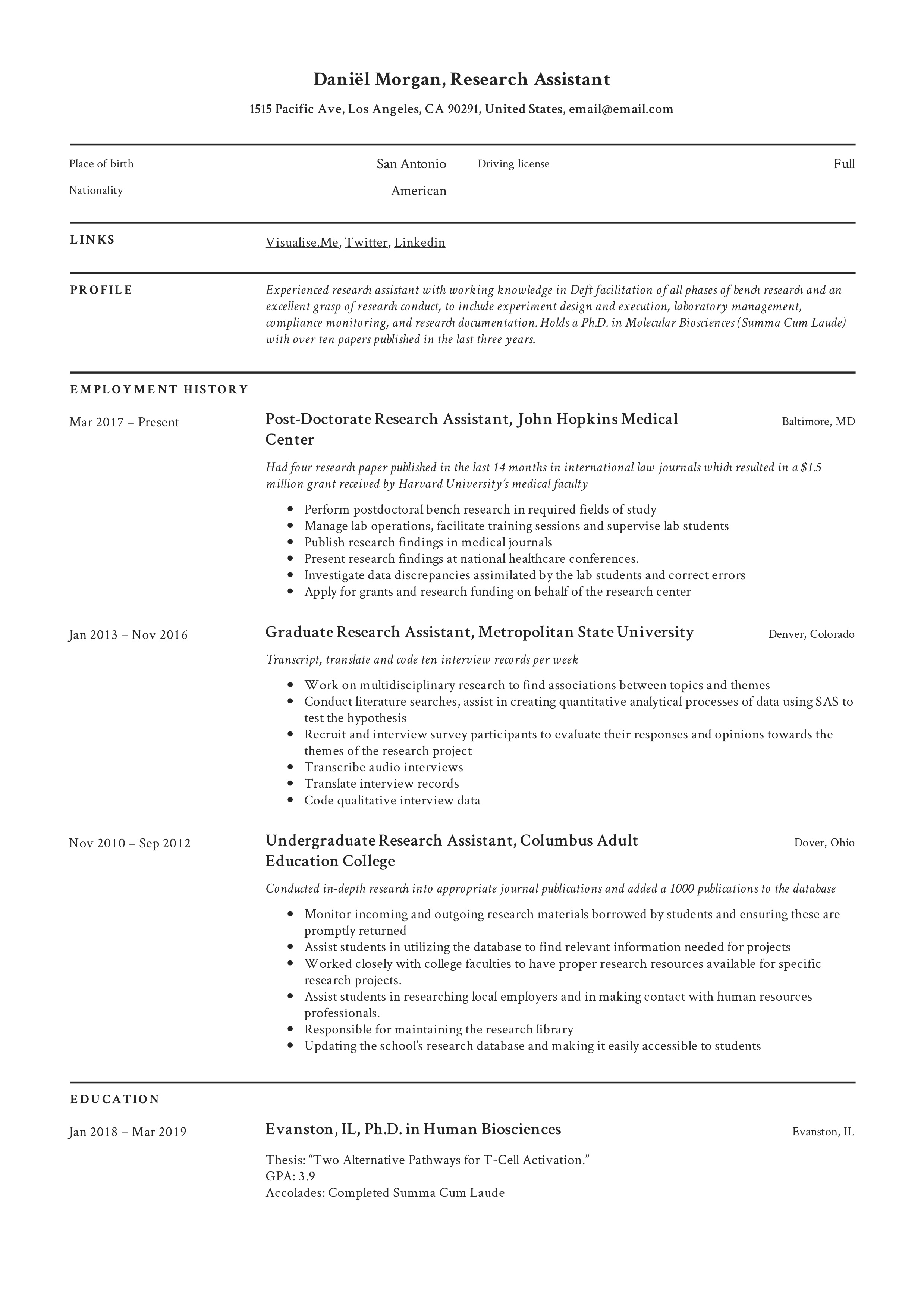 Classic Resume Research Assistant