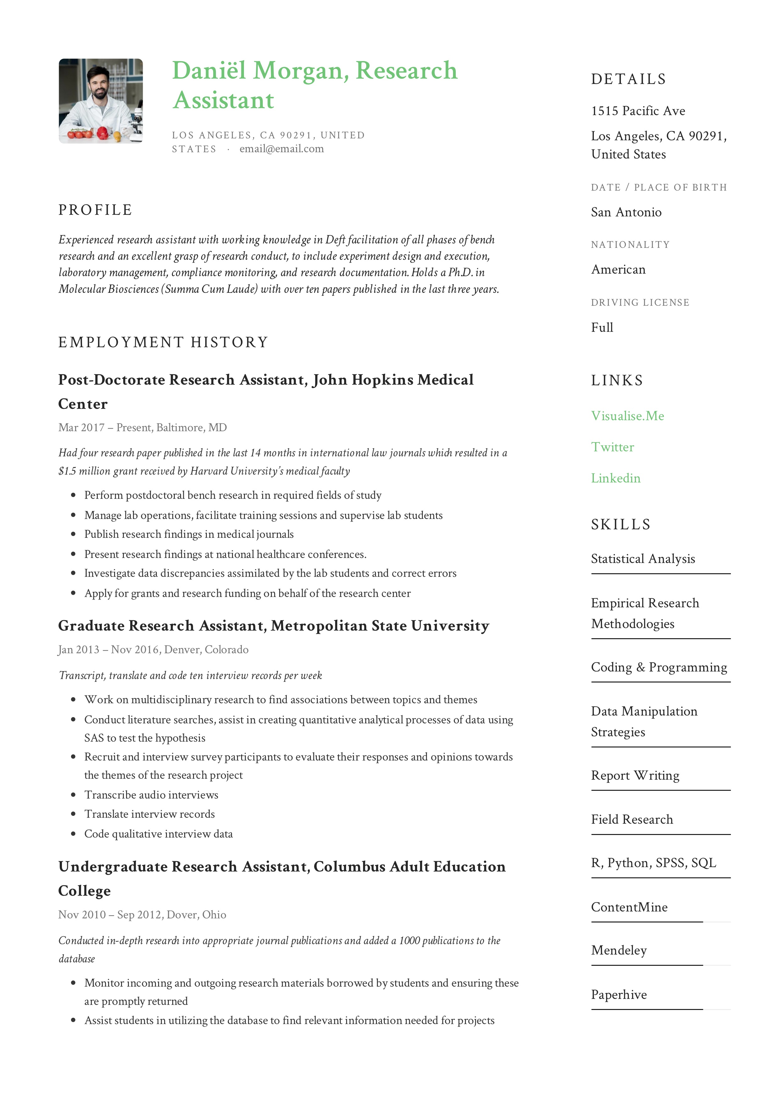 Research Assistant Example Resume