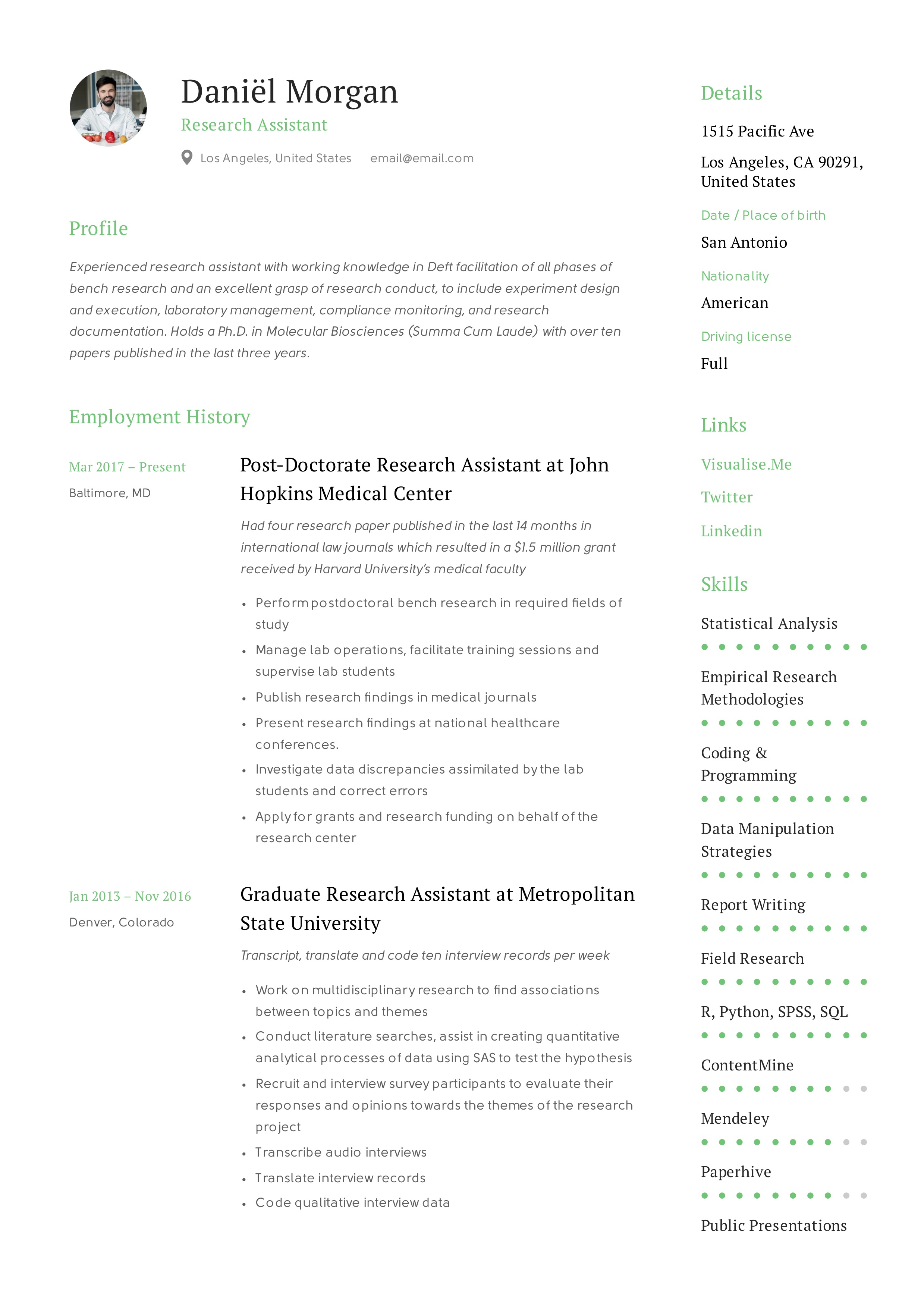 Research Assistant Sample Resume