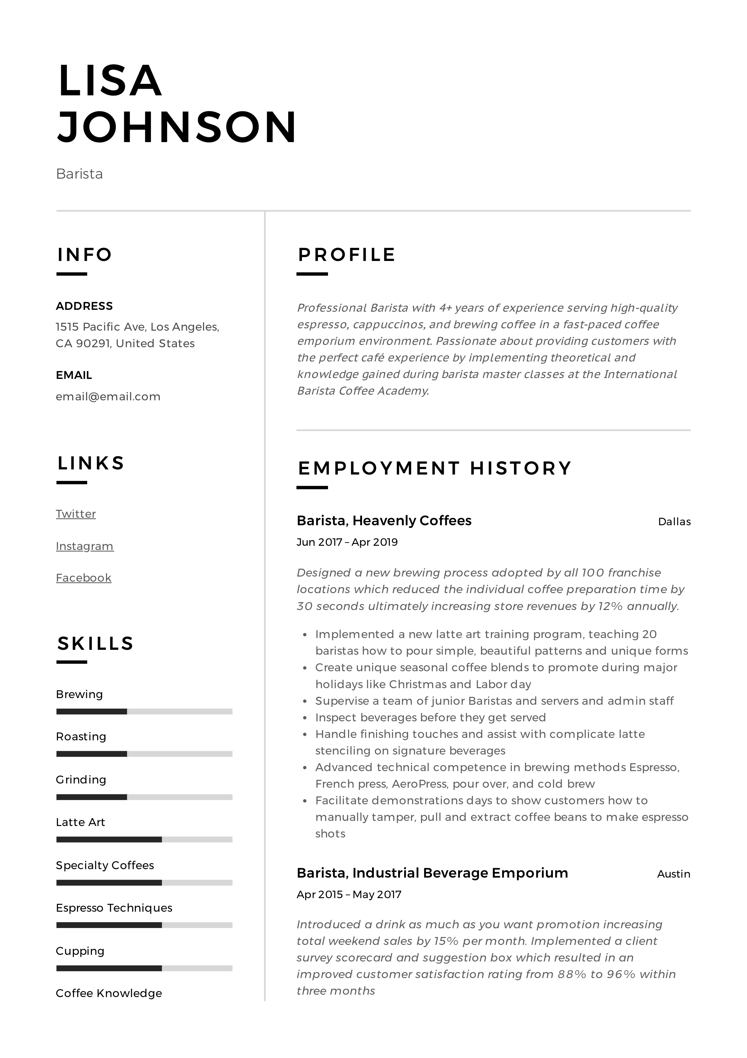 Barista Example Resume