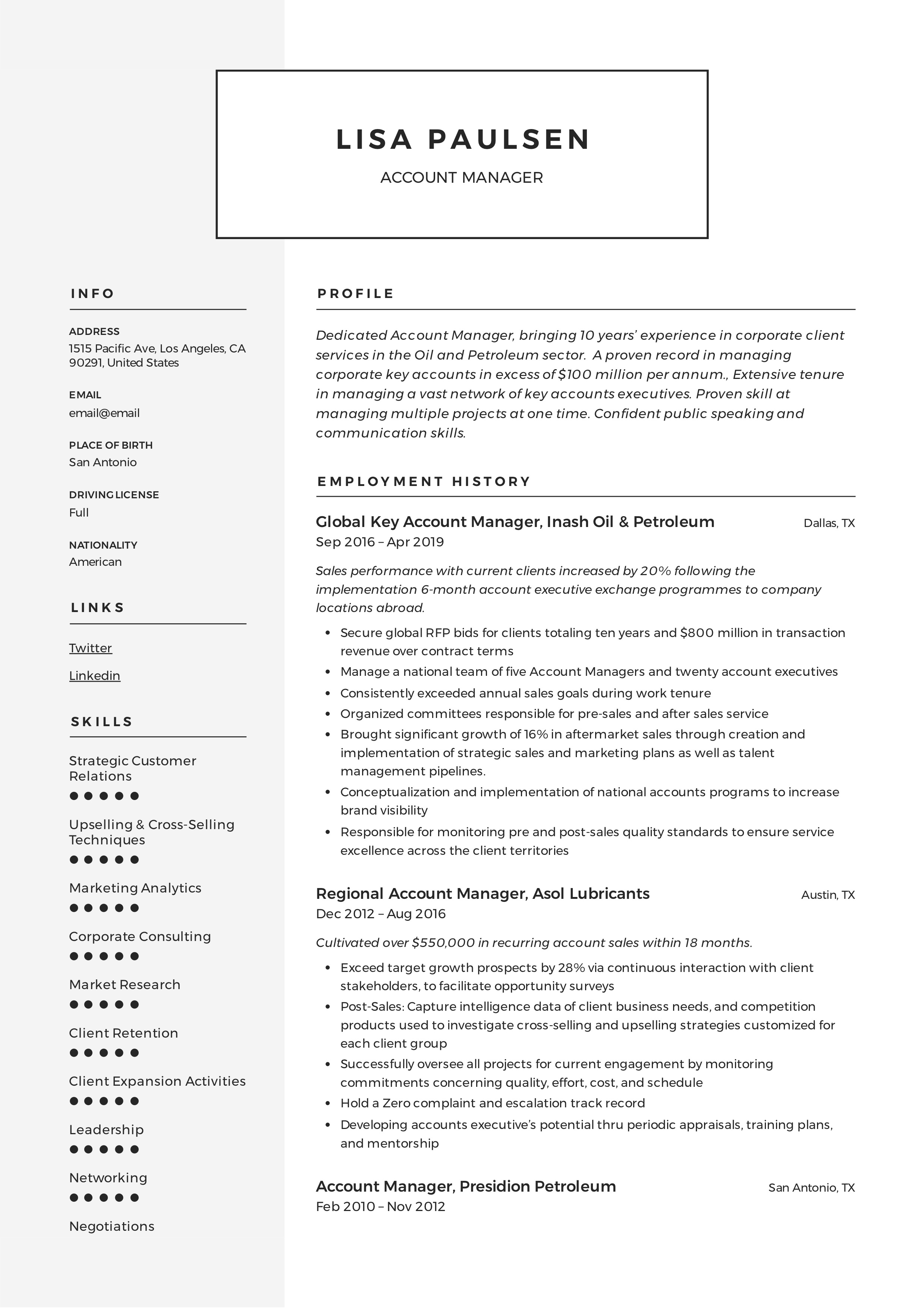 Account manager modern resume example
