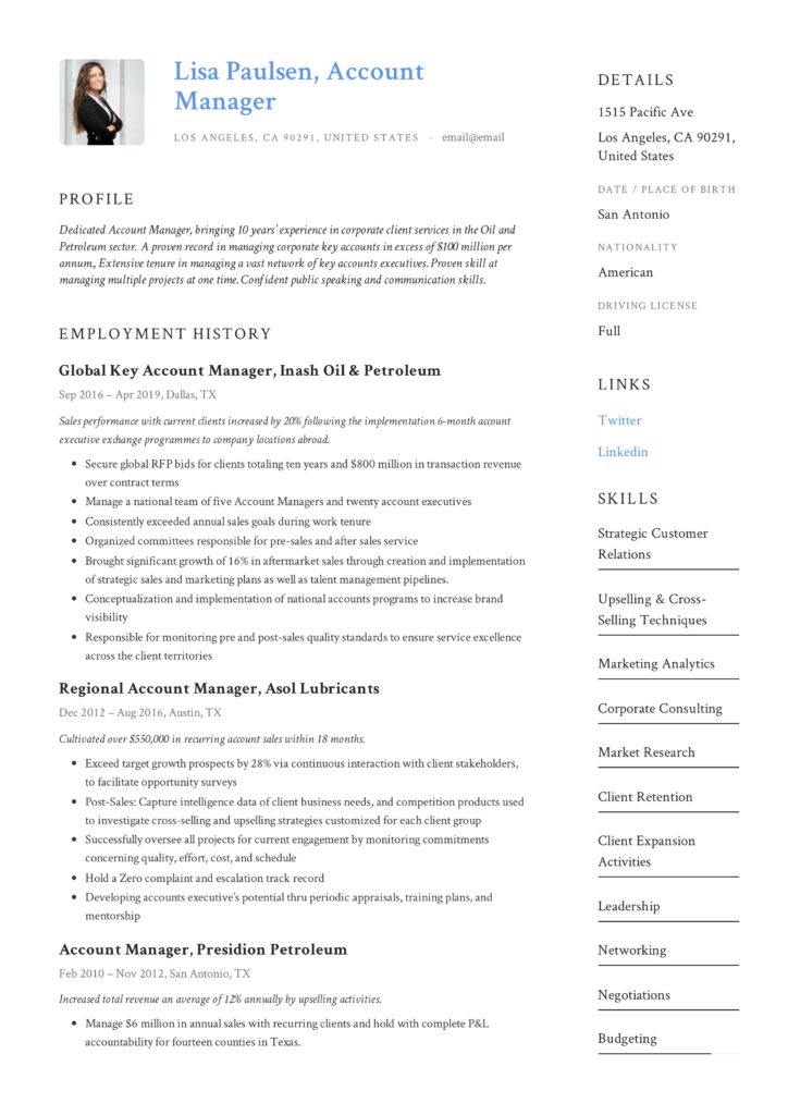 Account manager resume example