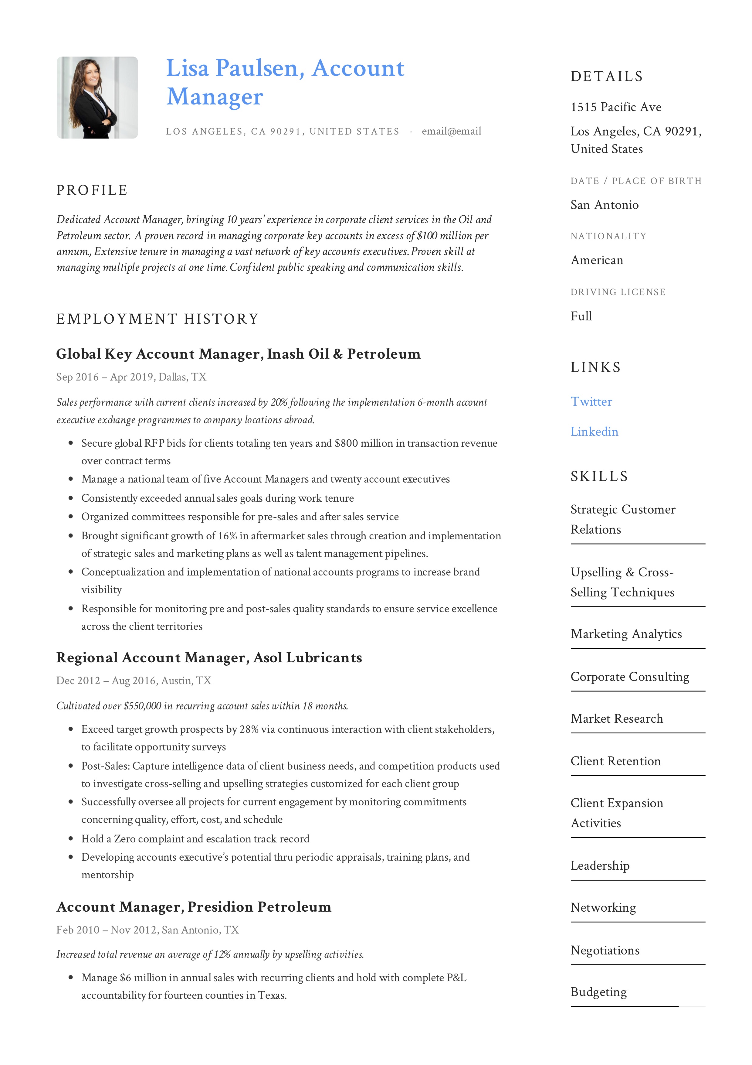 Account manager resume example