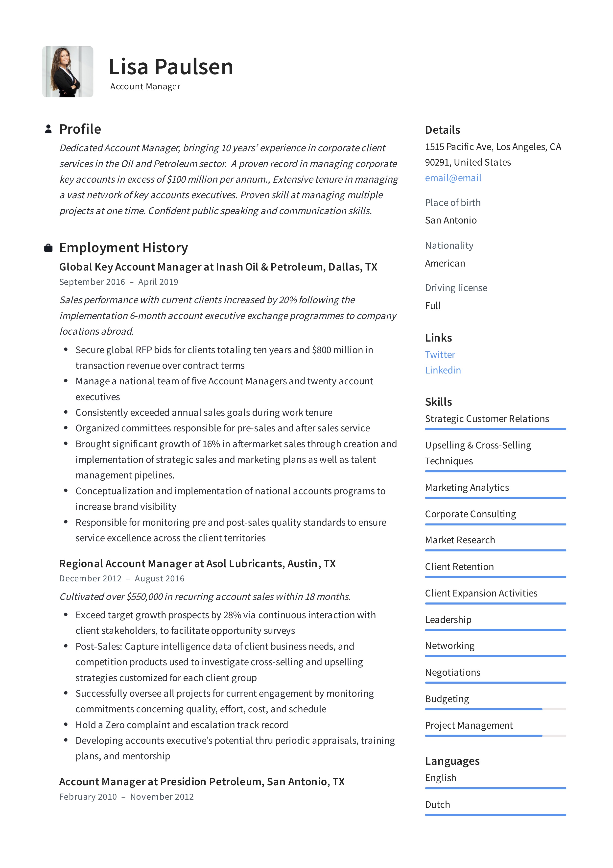 Account manager creative resume example