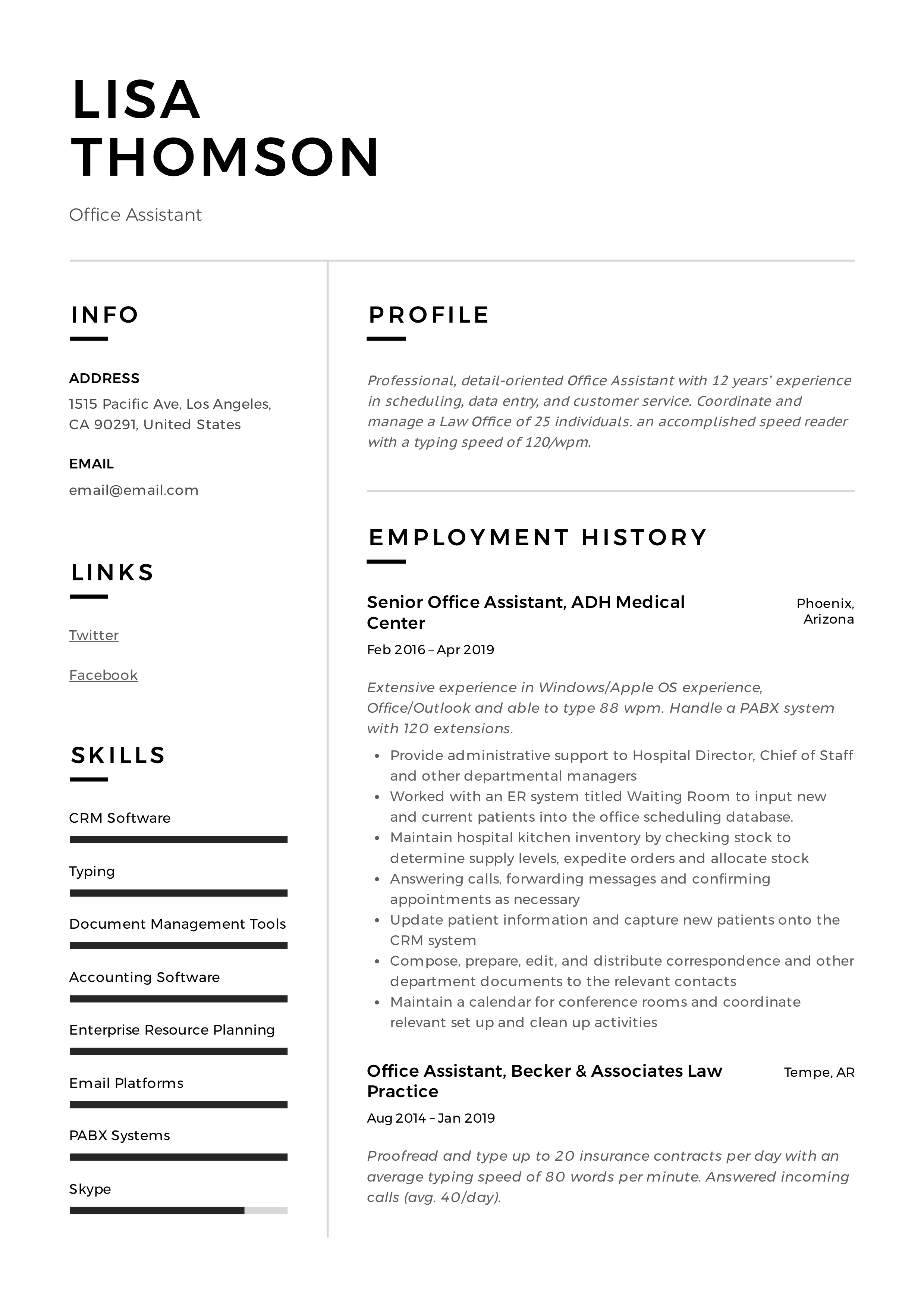 Modern Office Assistant Resume