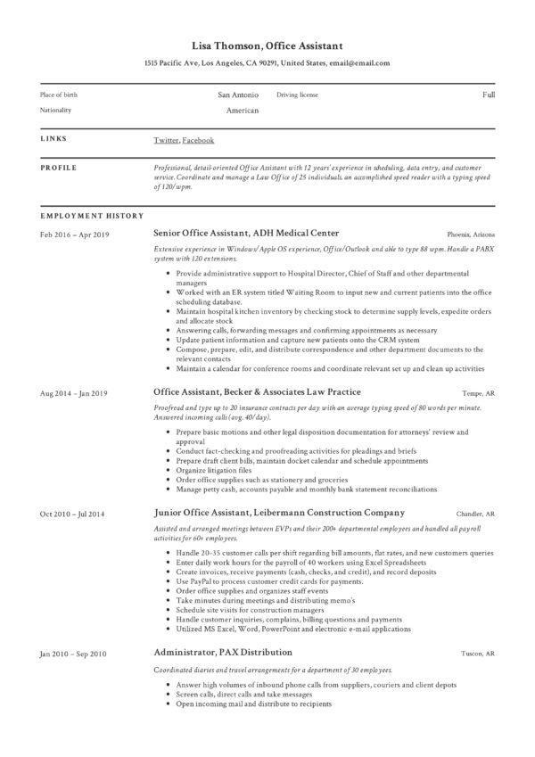 Classic Resume Office Assistant