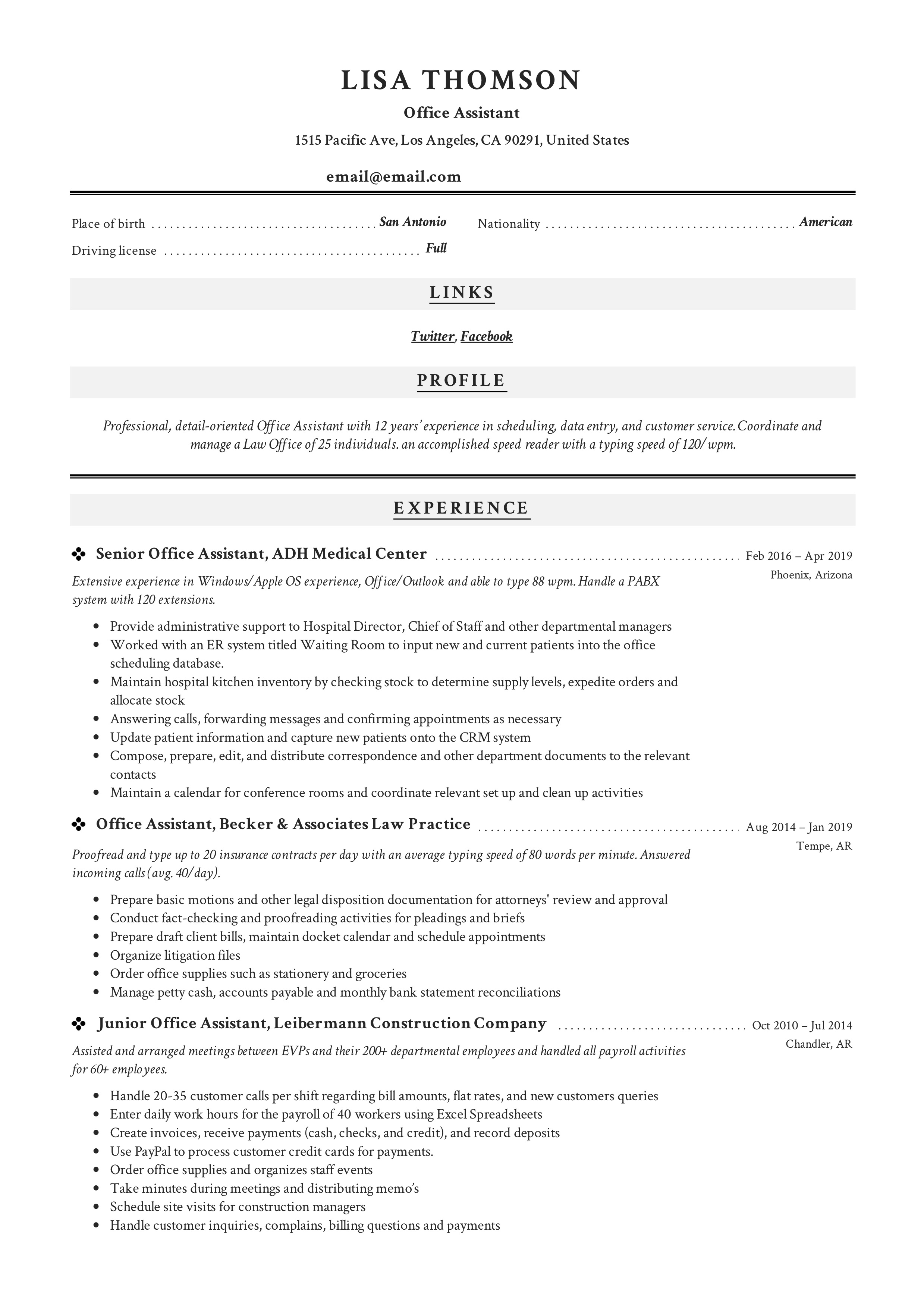 New Classic Example Resume Office Assistant