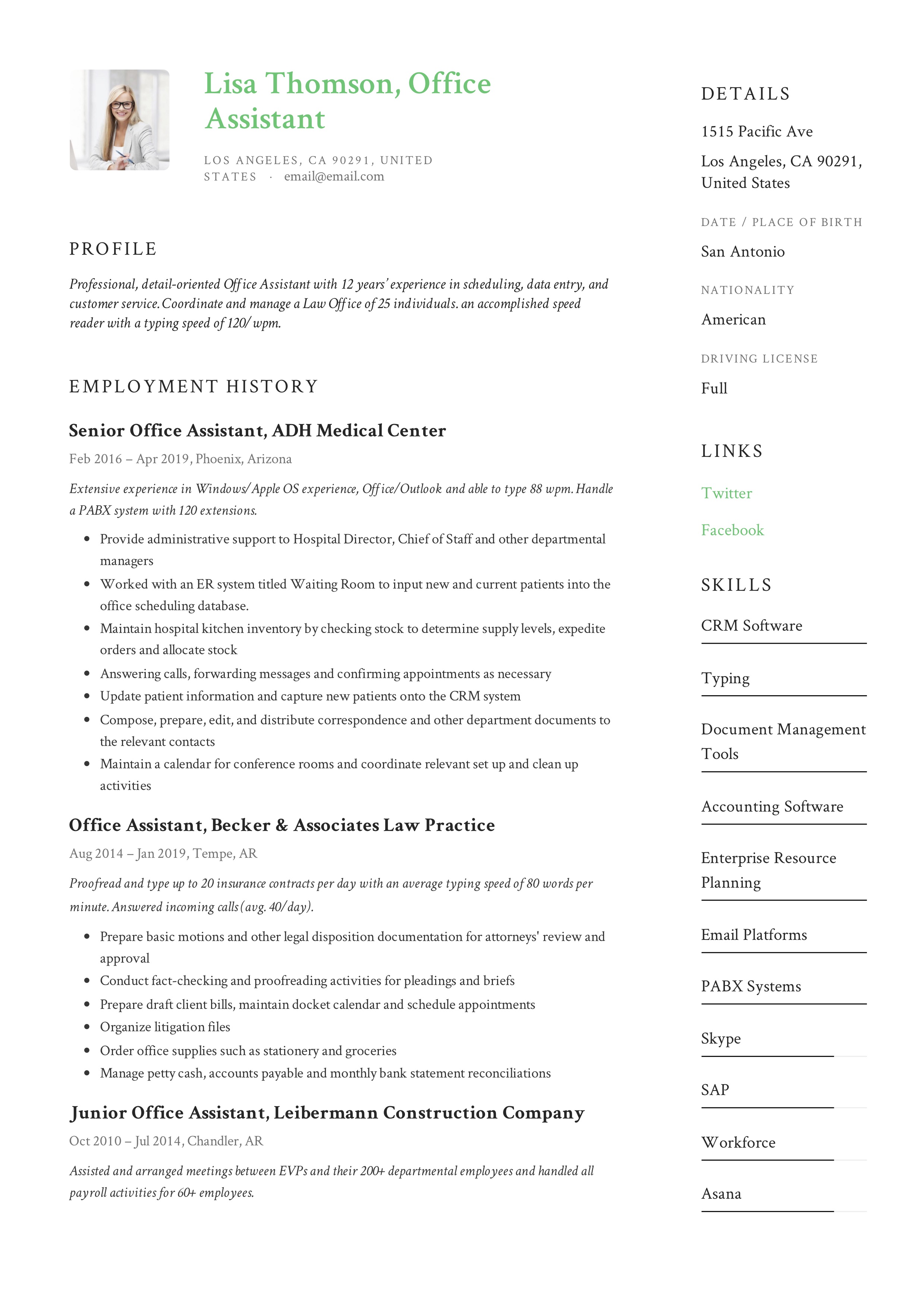 Design Sample Resume Office Assistant