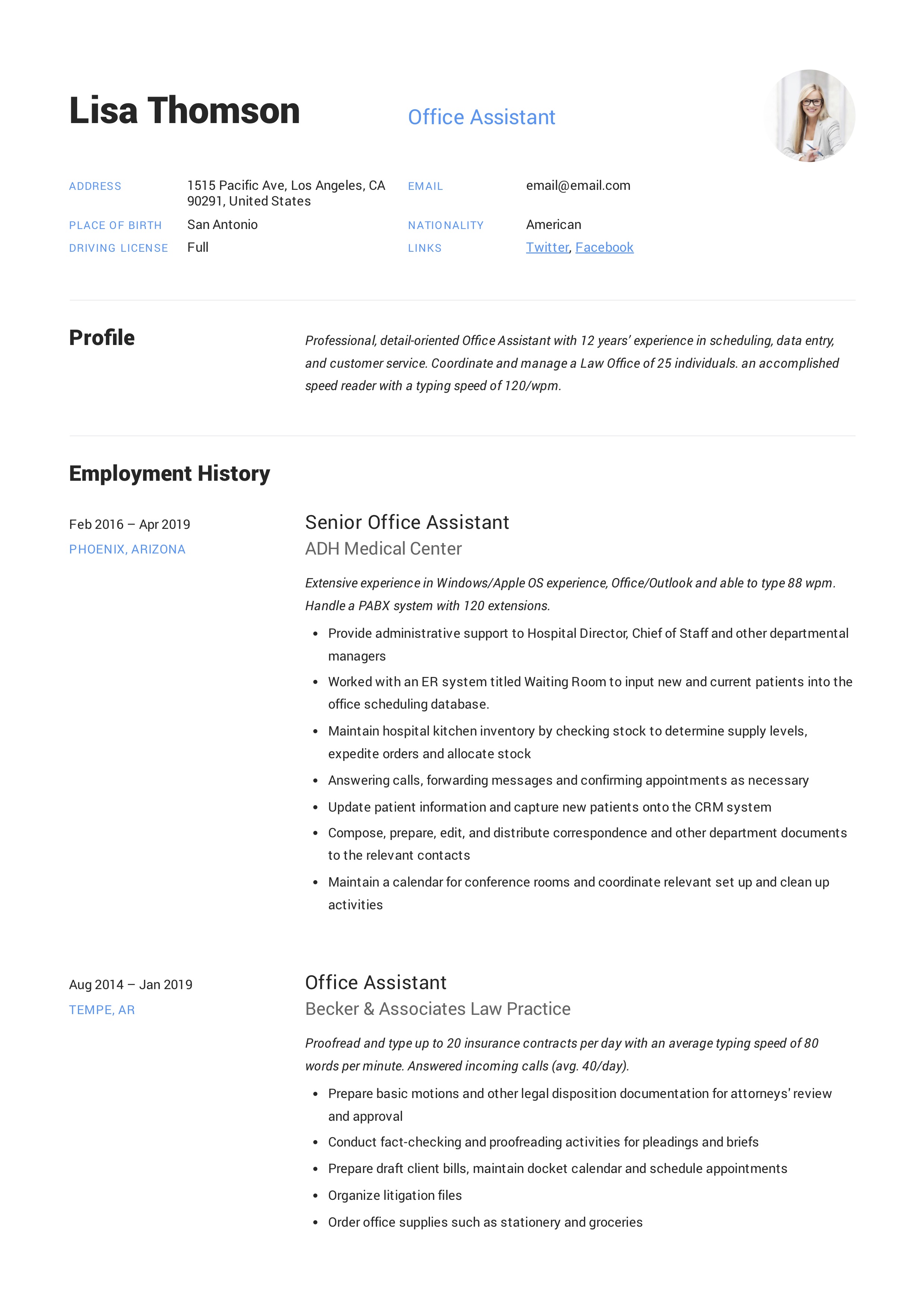 Office Assistant Sample Resume