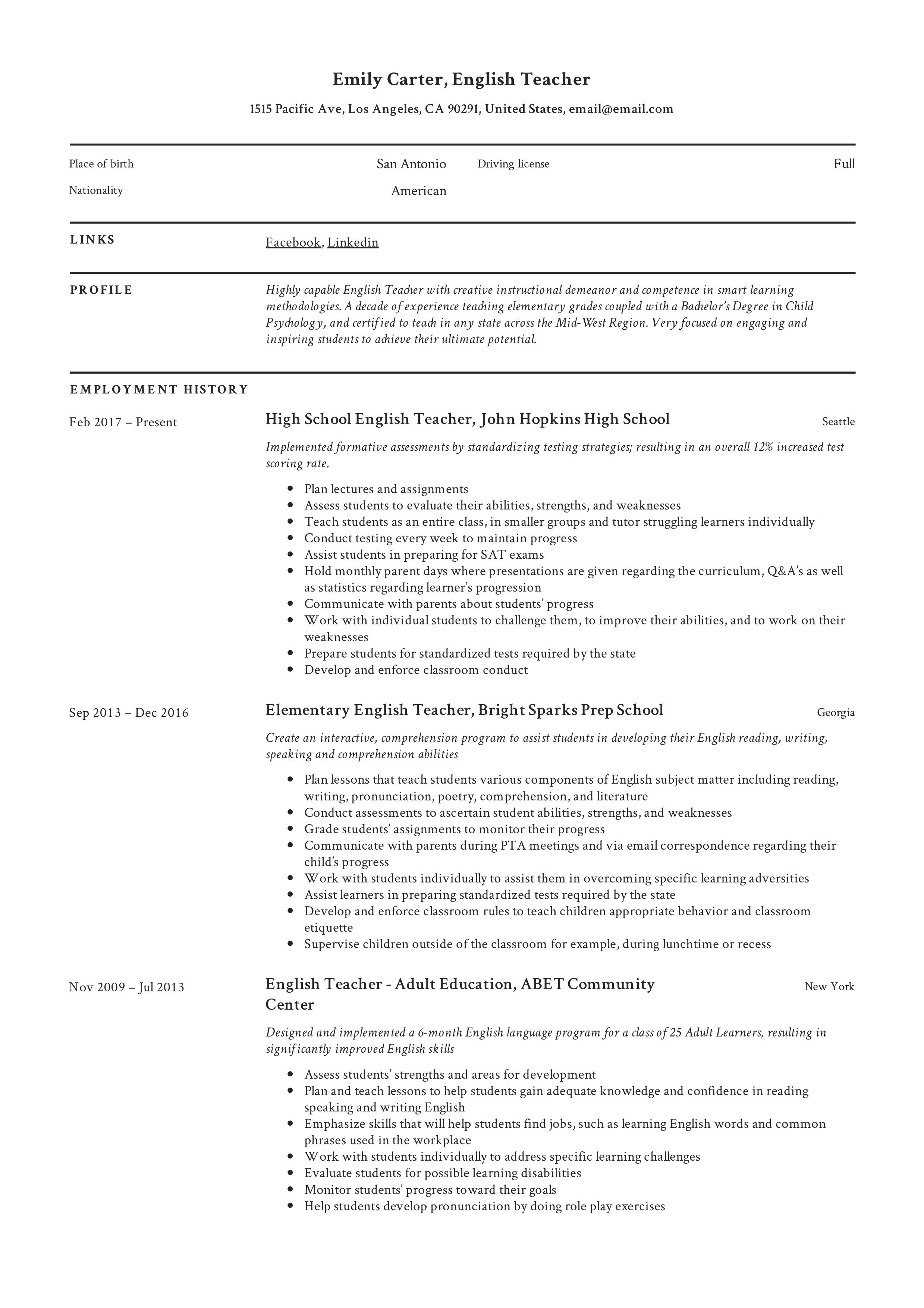 sample resume for free download