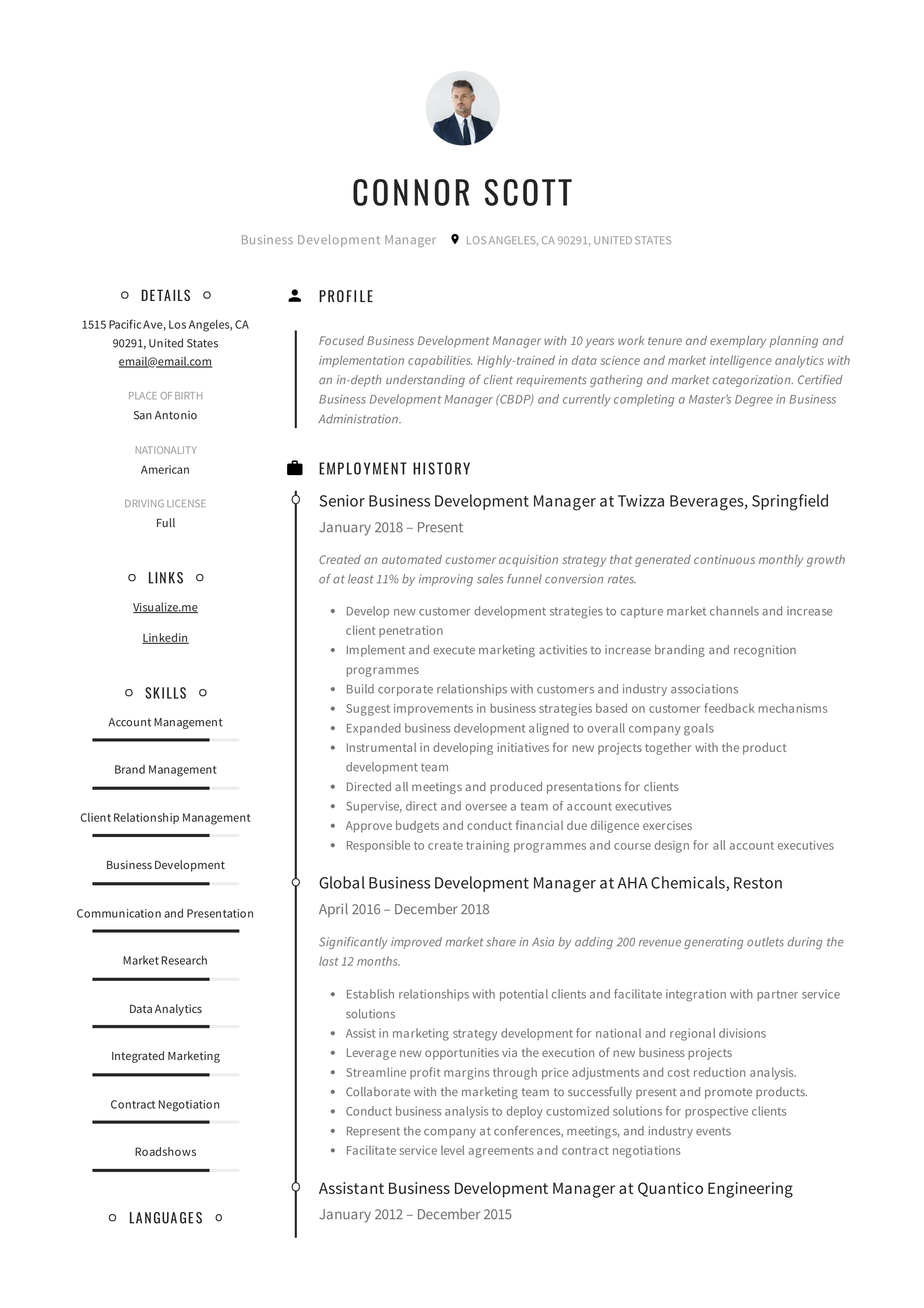 Business Development Manager Creative Resume Sample