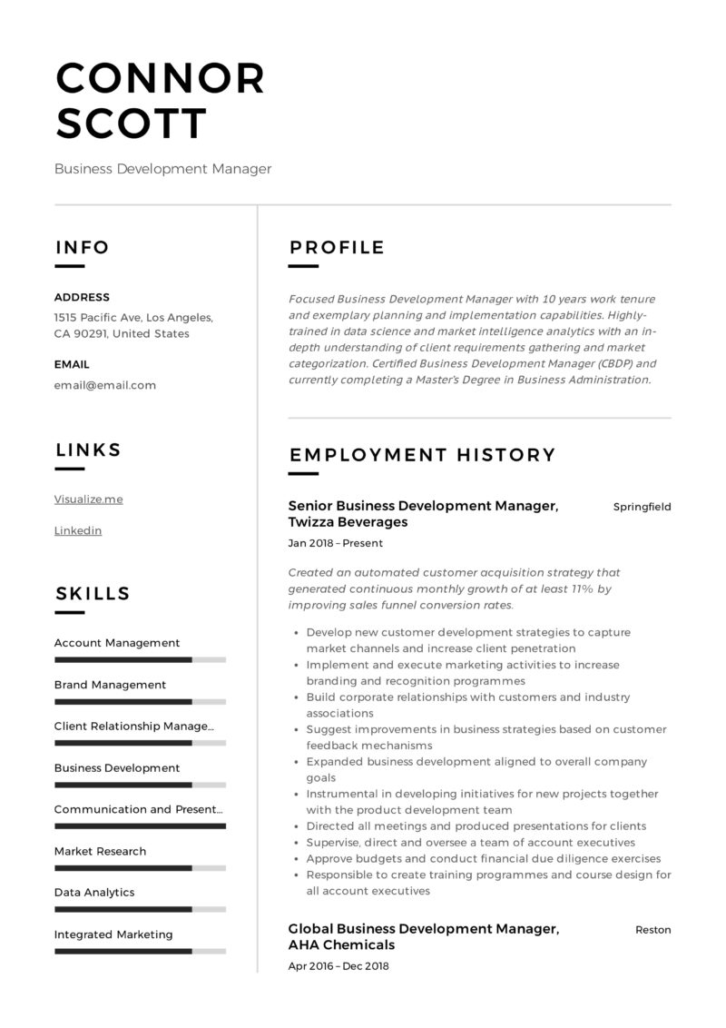 Business Development Manager Resume