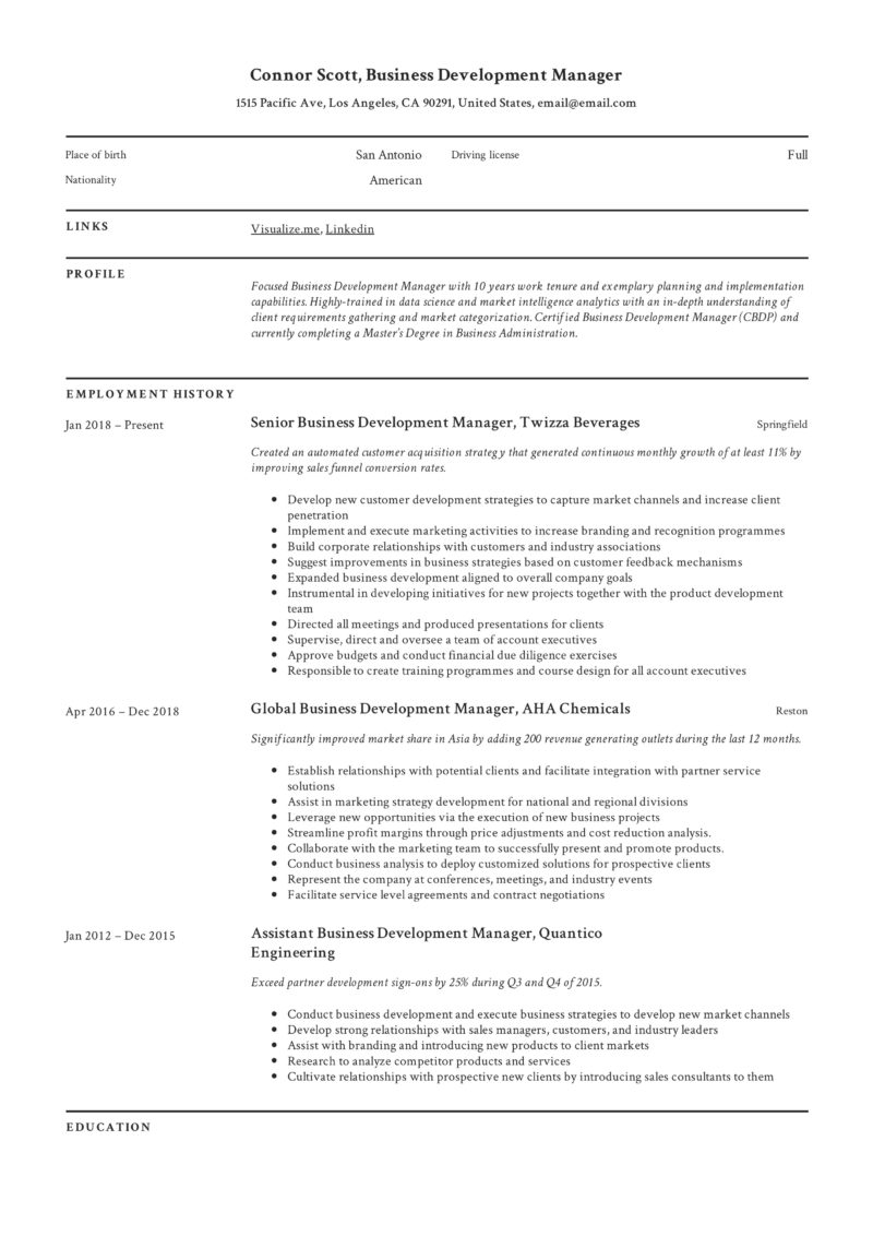 Classic Business Development Manager Resume