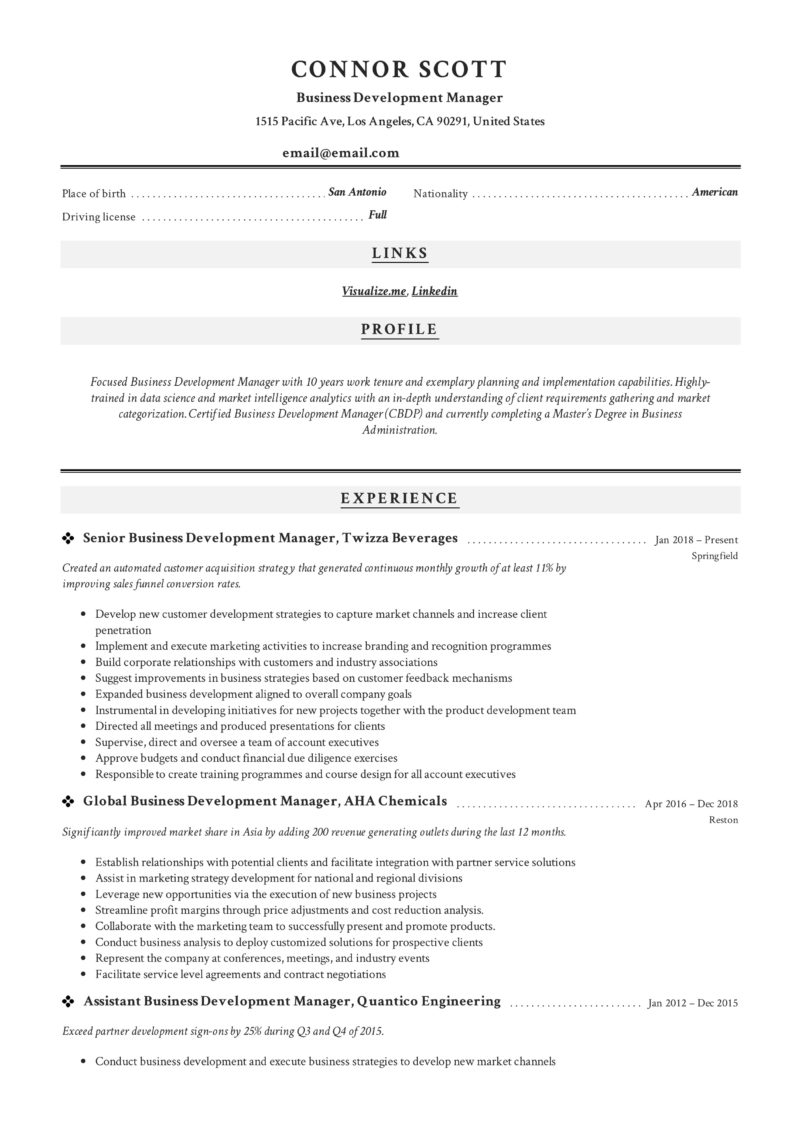Classic Business Development Manager Resume