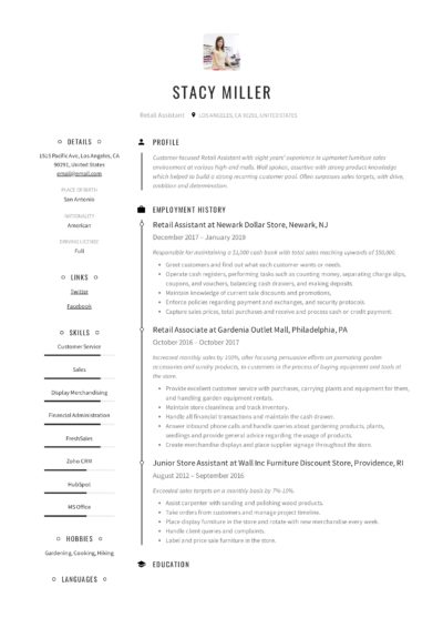 Retail Assistant Resume Example 1