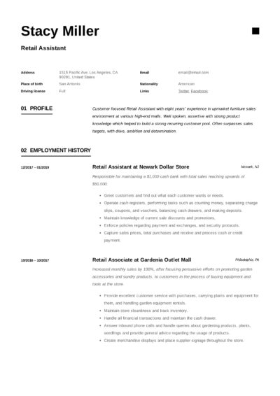 Retail Assistant Resume Example 10