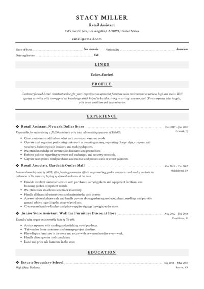 Retail Assistant Resume Example 3