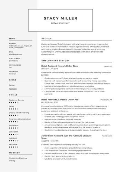 Retail Assistant Resume Example 4