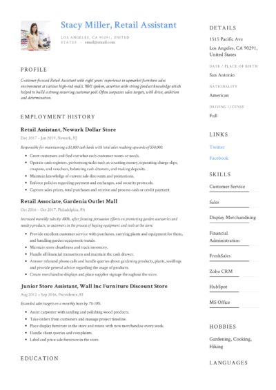 Retail Assistant Resume Example 5