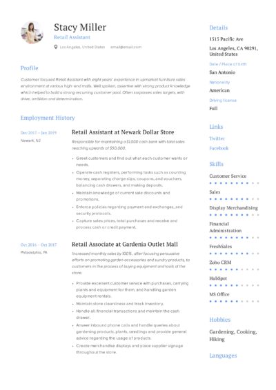 Retail Assistant Resume Example 6
