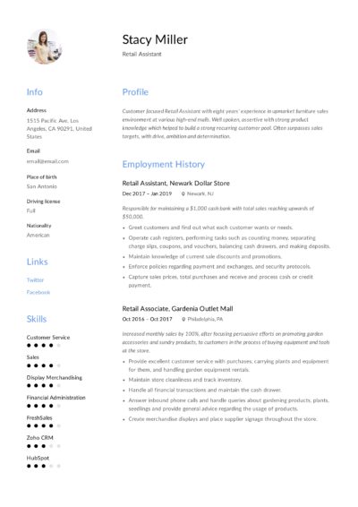 Retail Assistant Resume Example 8