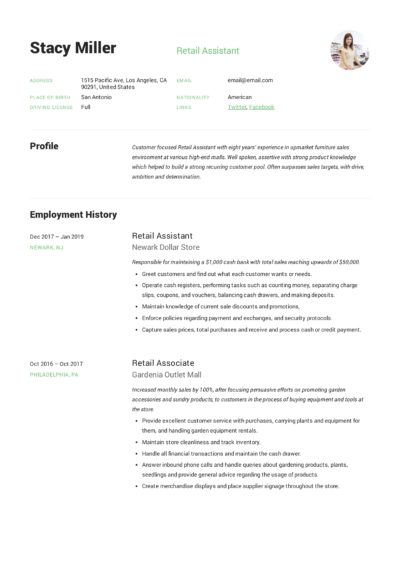 Retail Assistant Resume Example 9