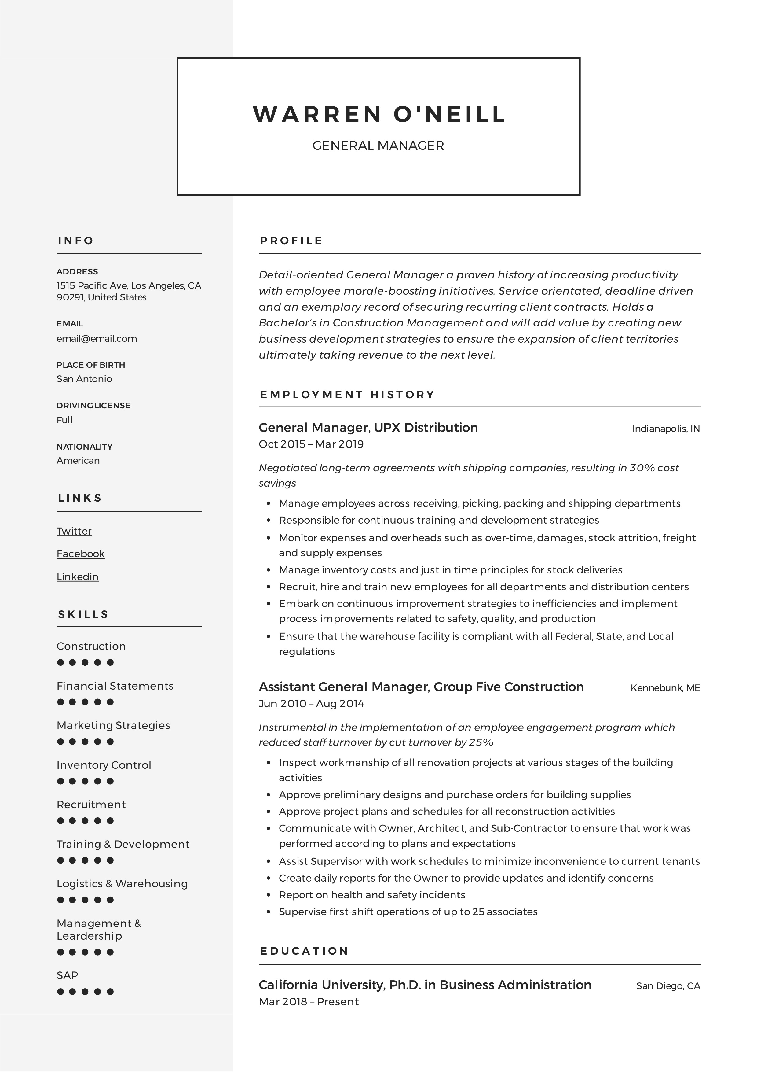 General Manager Resume & Writing Guide  +12 Resume Examples  PDF