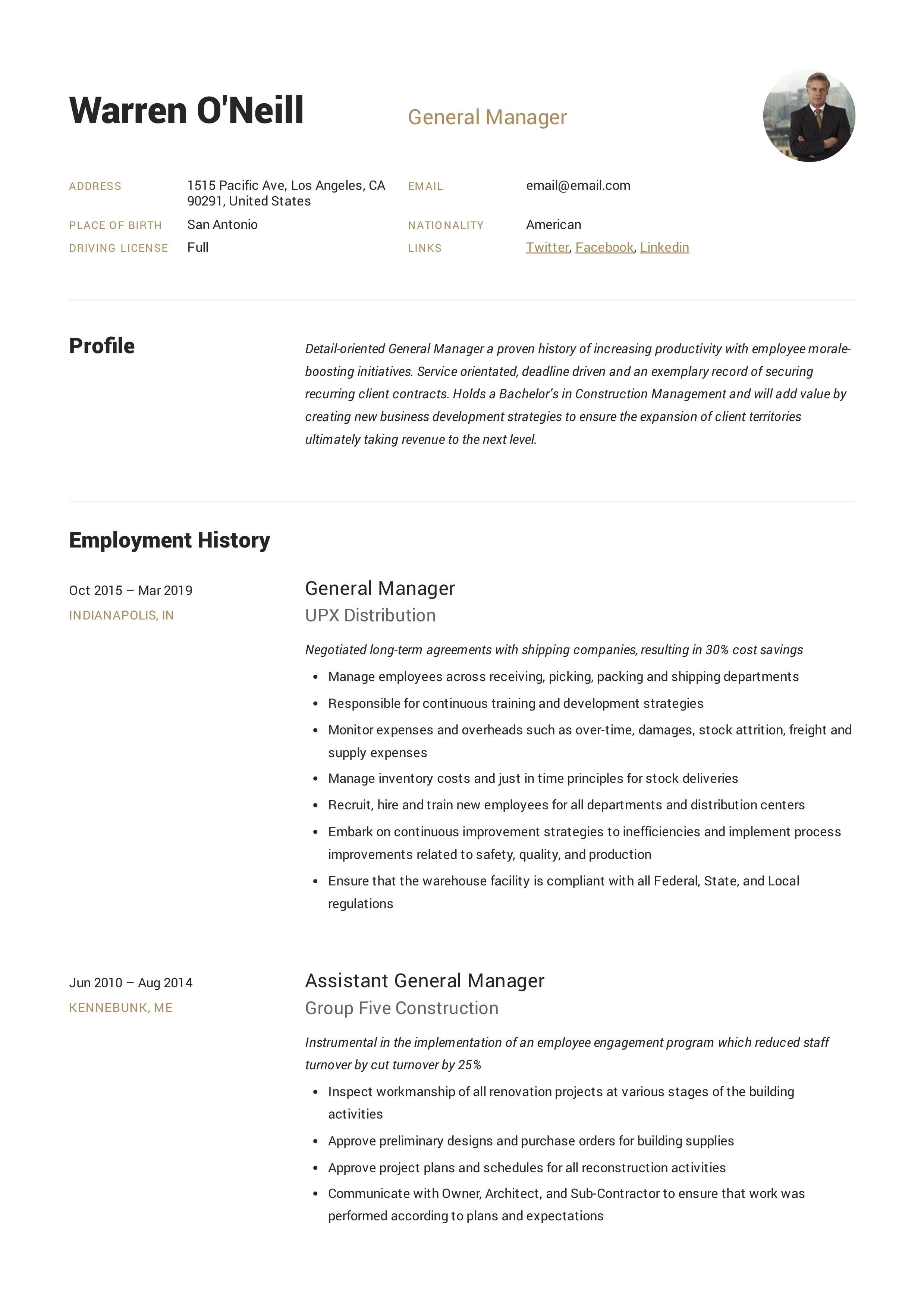 General Manager Resume & Writing Guide  +12 Resume Examples  PDF