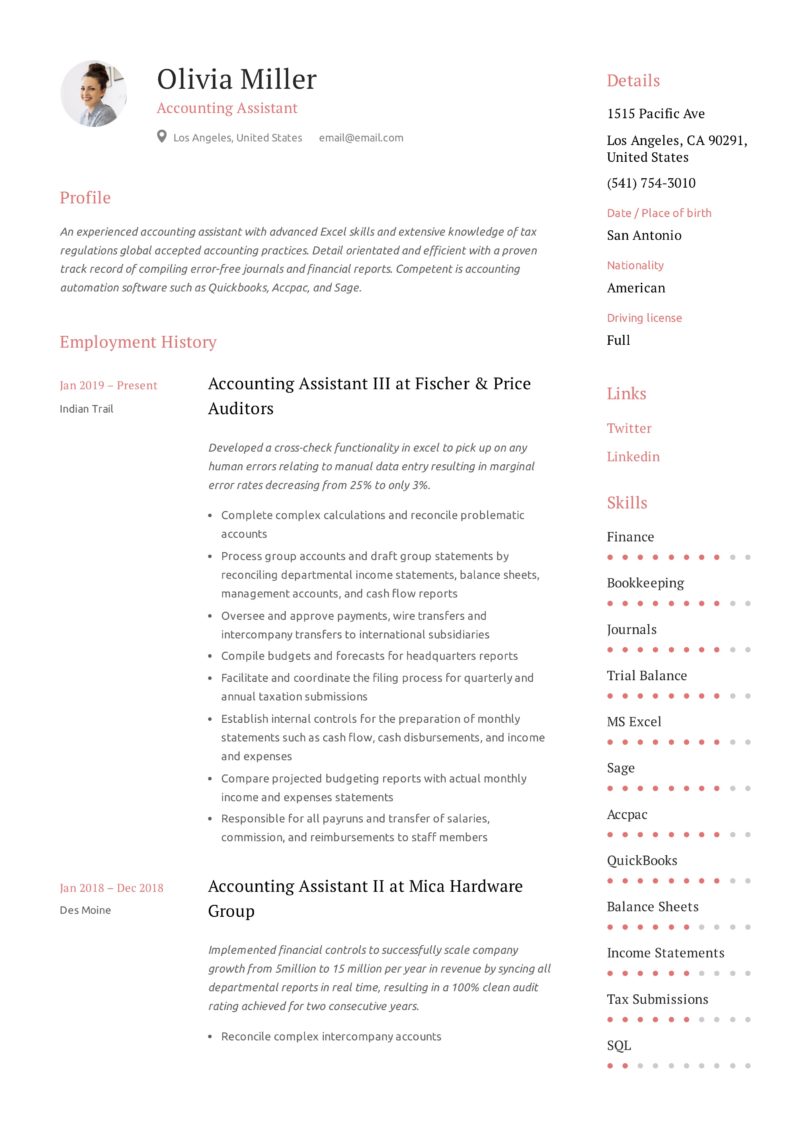 Account Assistant Resume Template