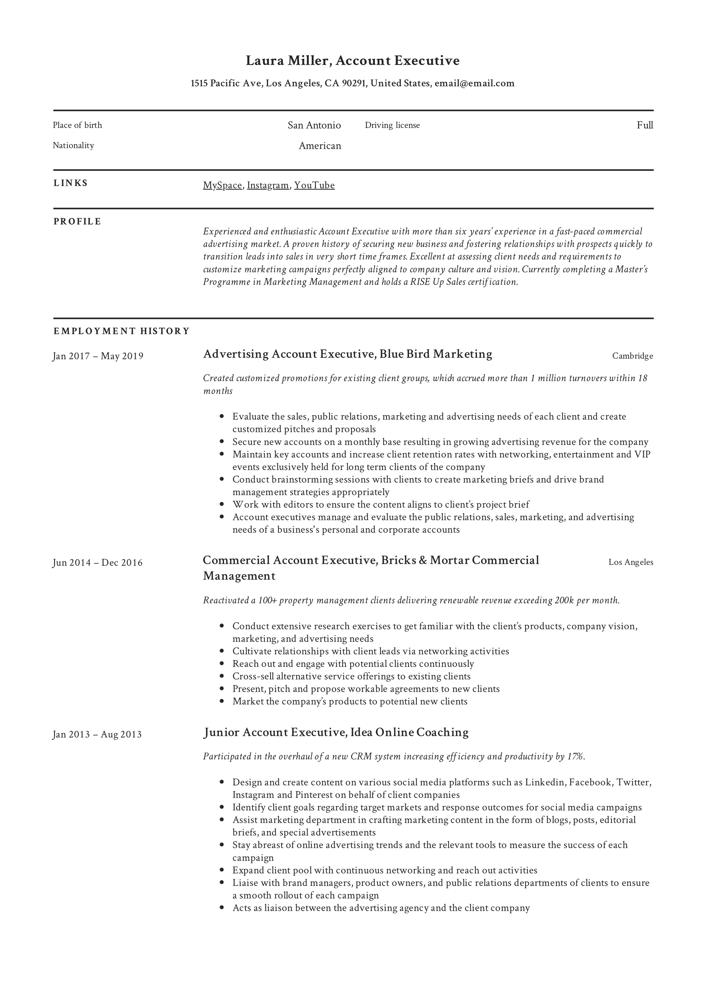 Resume sample Account Executive