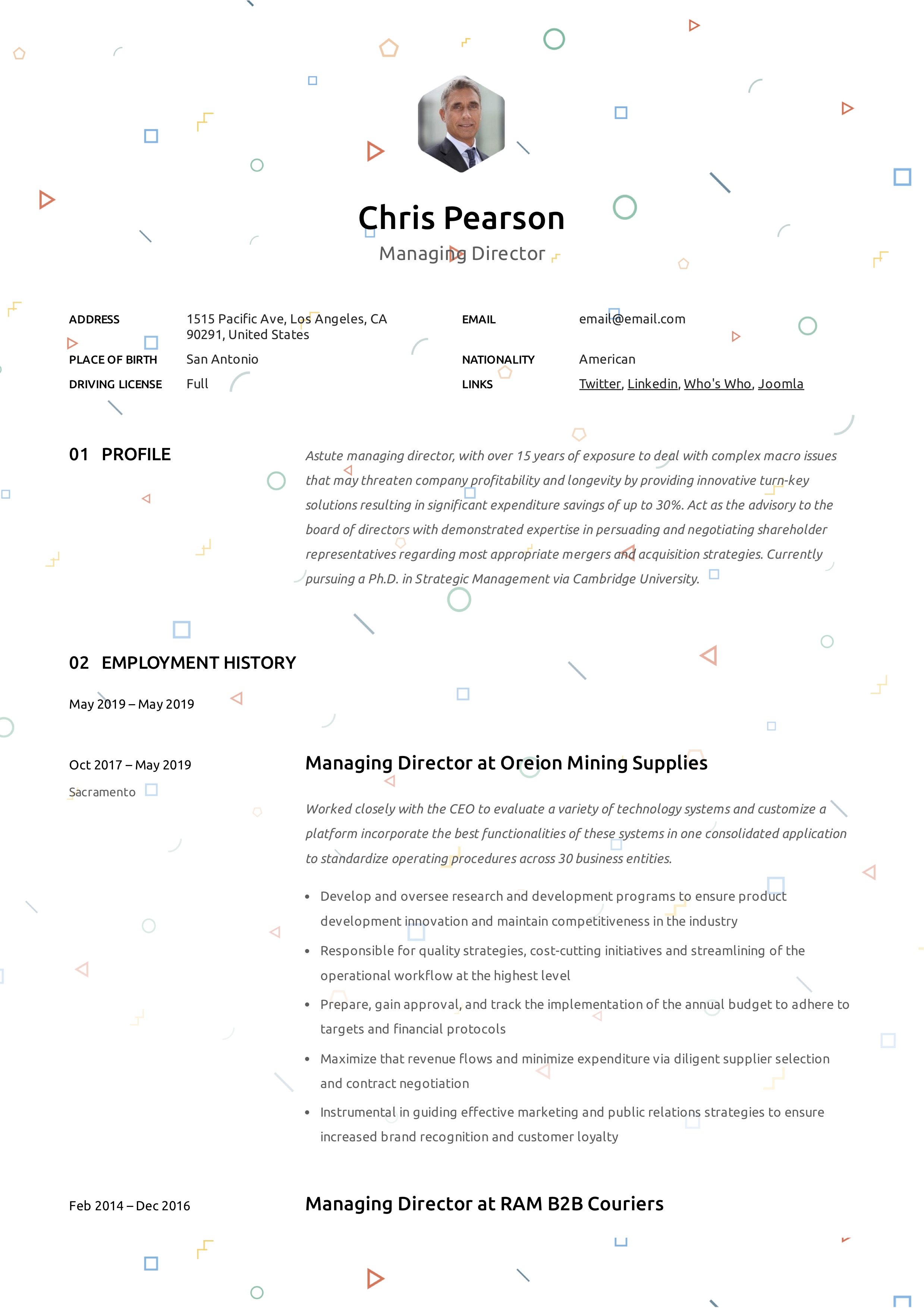 Creative Managing Director Resume